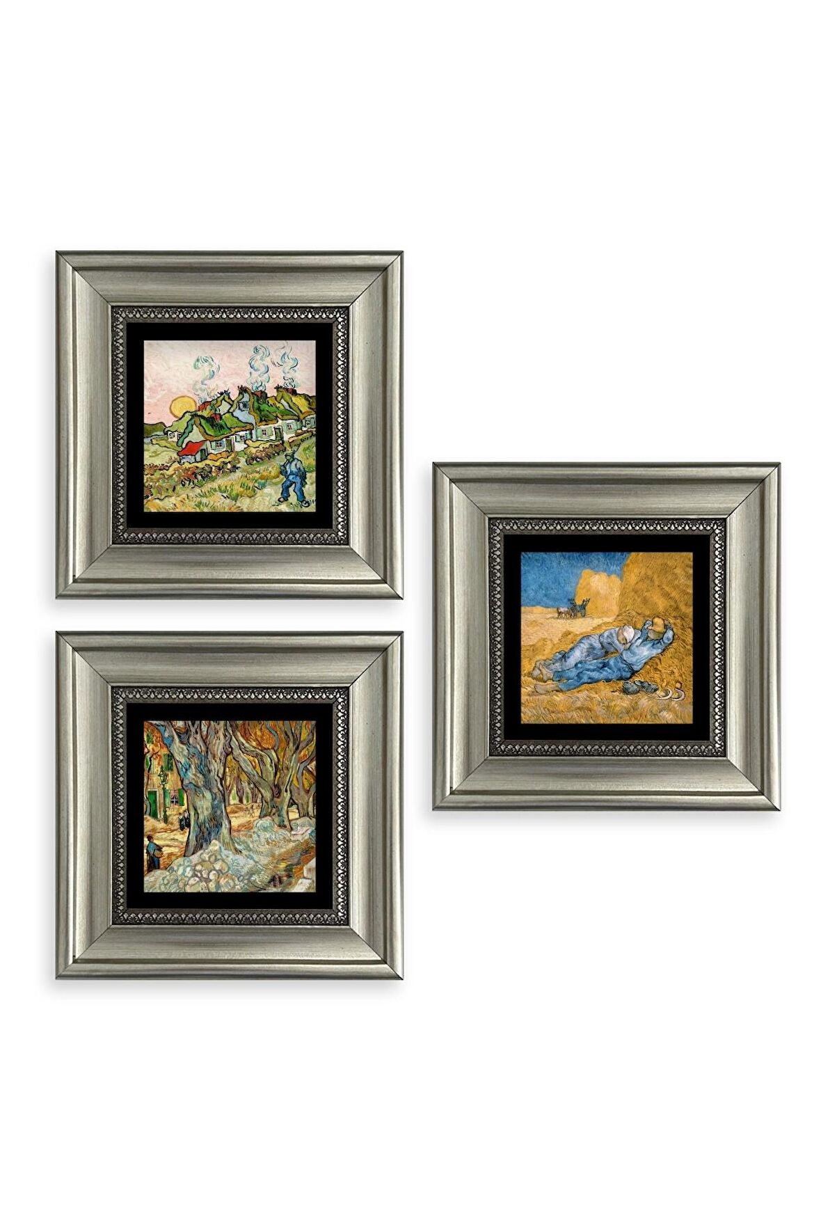 Van Gogh 3 lü Set Çerçeveli Taş Tablo