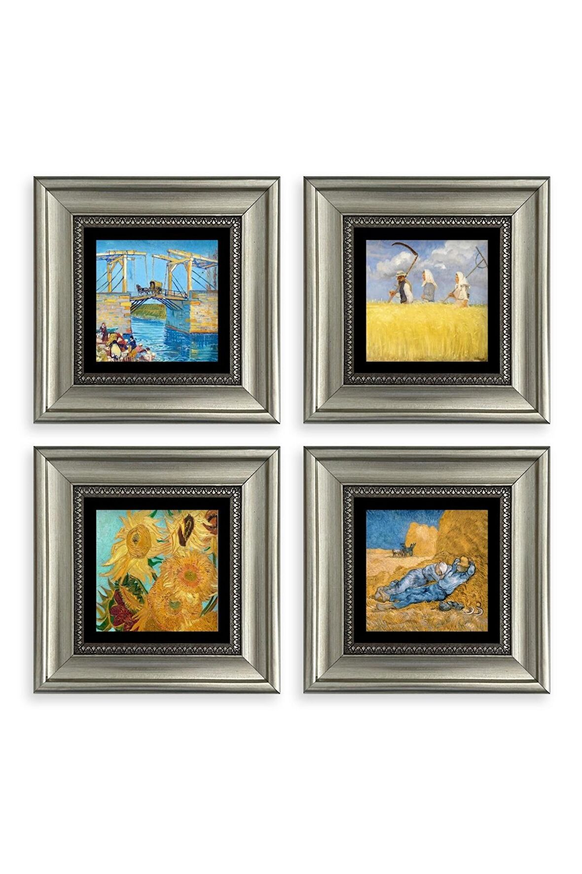 Van Gogh 4 lü Set Çerçeveli Taş Tablo
