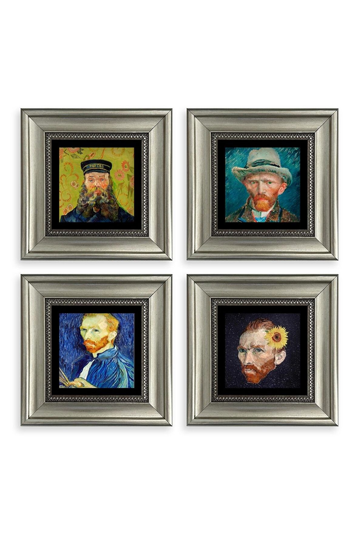 Van Gogh 4 lü Set Çerçeveli Taş Tablo