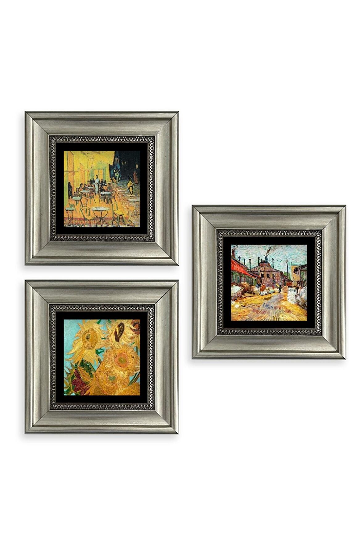 Van Gogh 3 lü Set Çerçeveli Taş Tablo