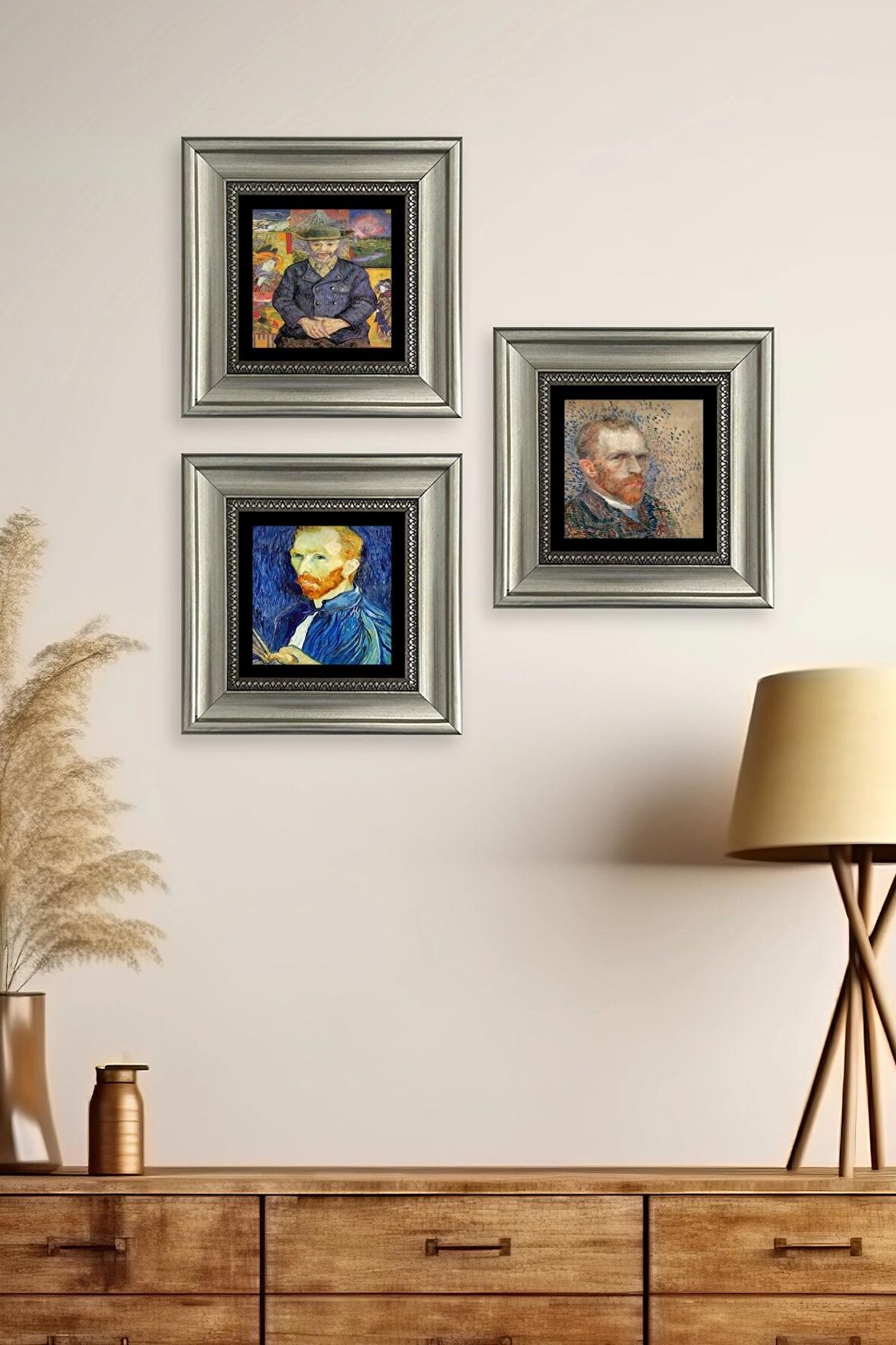 Van Gogh 3 lü Set Çerçeveli Taş Tablo