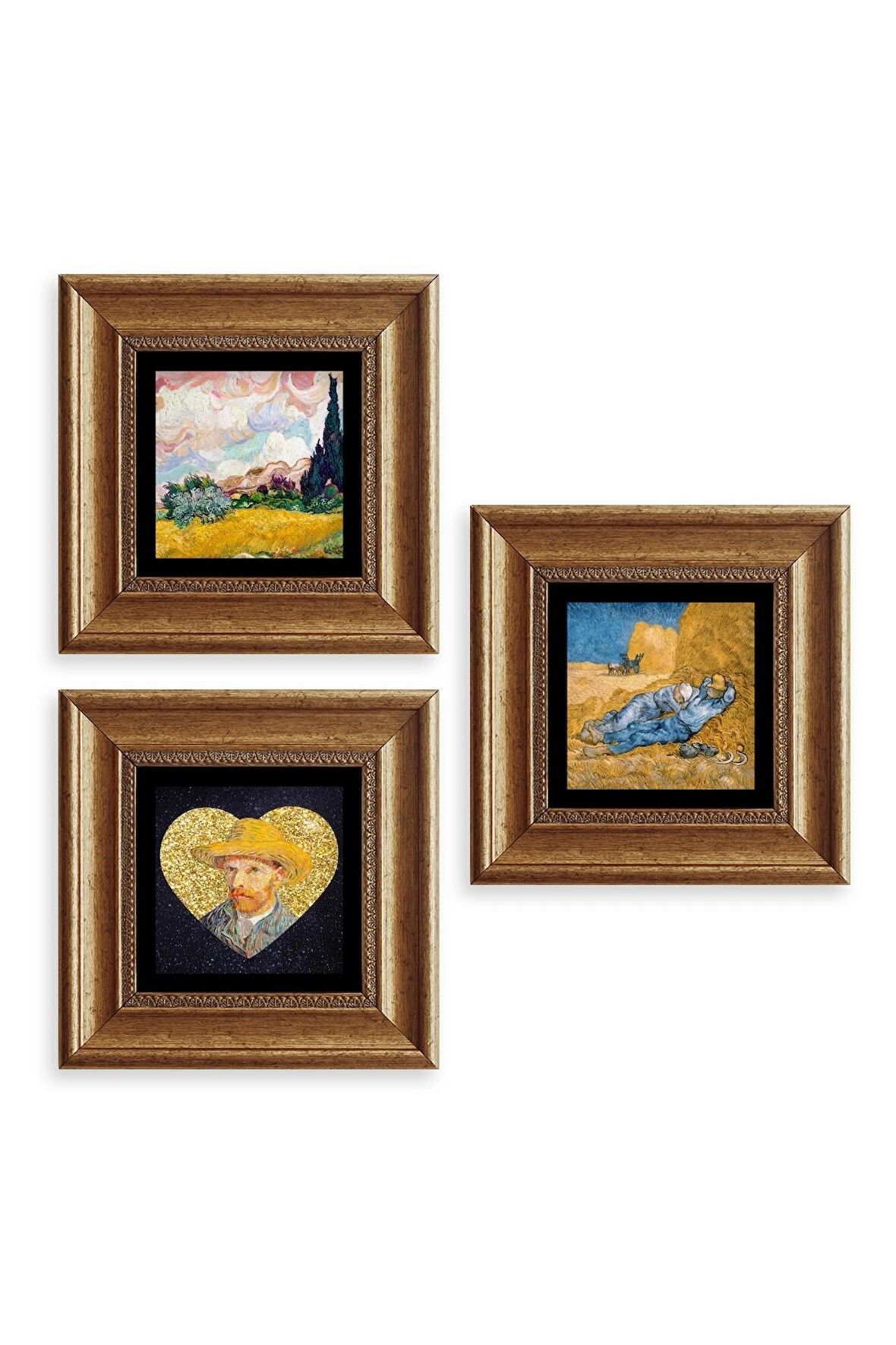 Van Gogh 3 lü Set Çerçeveli Taş Tablo