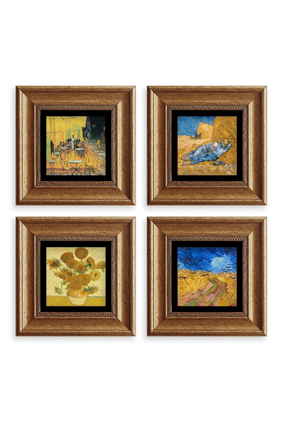 Van Gogh 4 lü Set Çerçeveli Taş Tablo