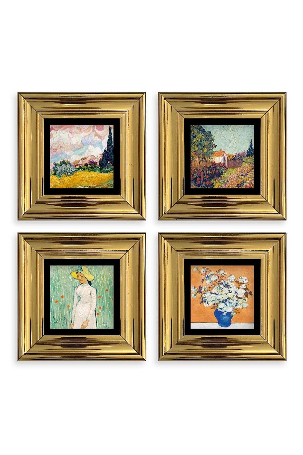 Van Gogh 4 lü Set Çerçeveli Taş Tablo