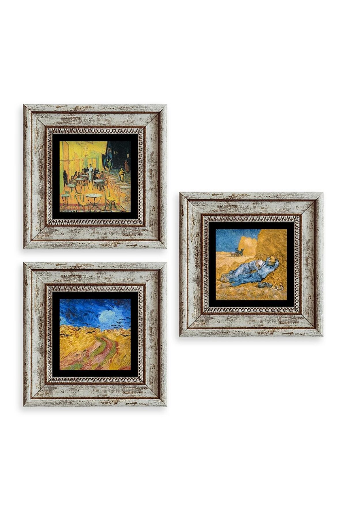 Van Gogh 3 lü Set Çerçeveli Taş Tablo