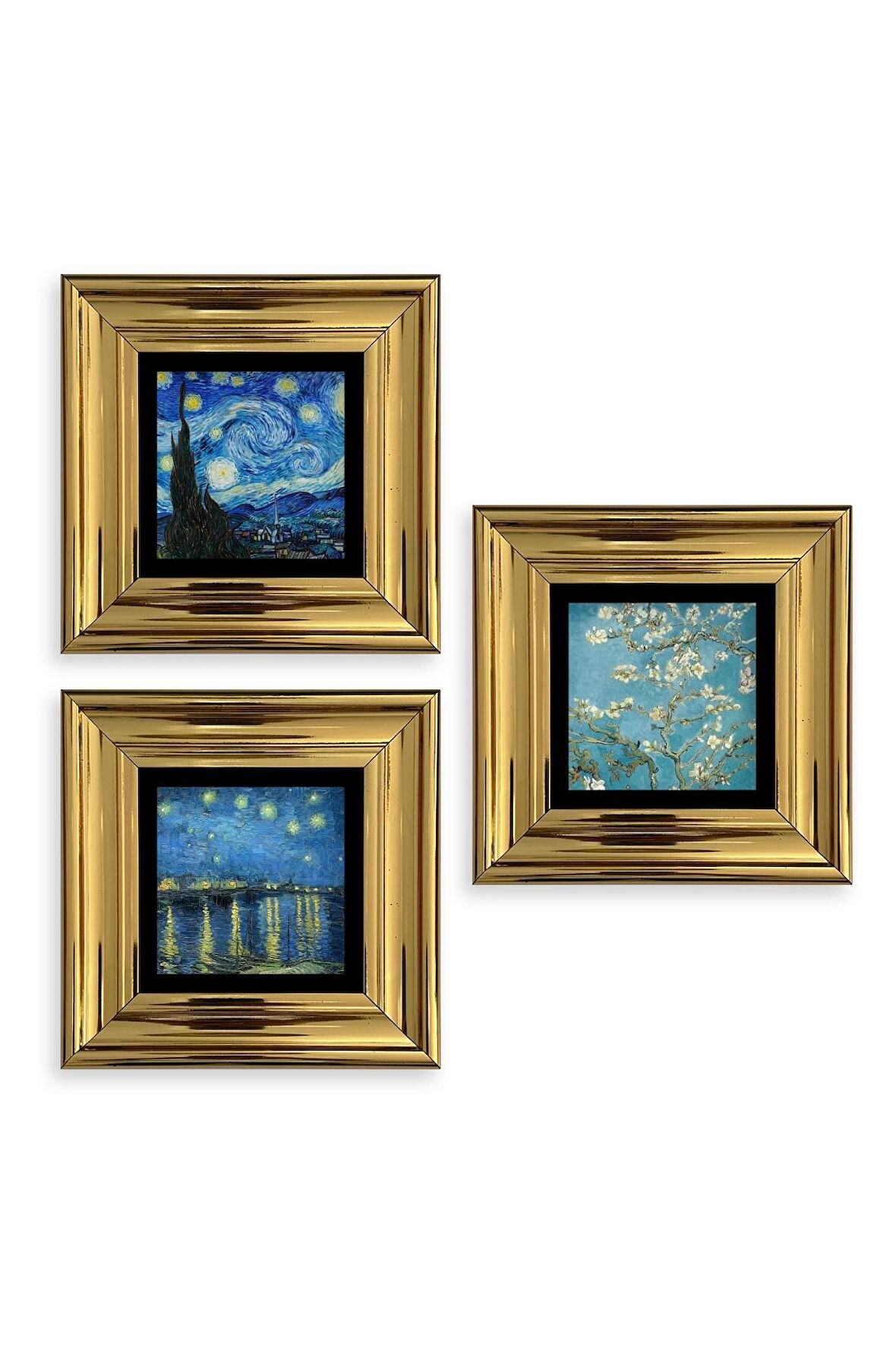 Van Gogh 3 lü Set Çerçeveli Taş Tablo