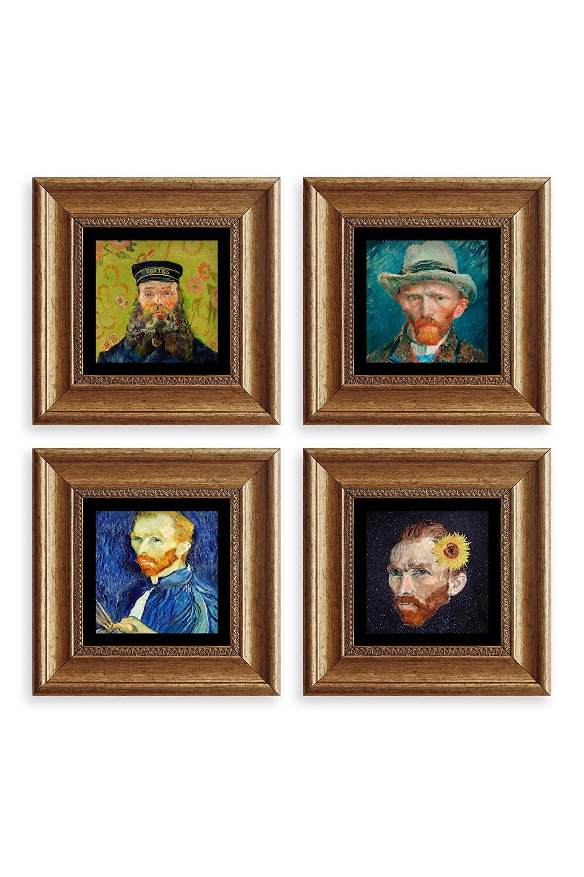 Van Gogh 4 lü Set Çerçeveli Taş Tablo