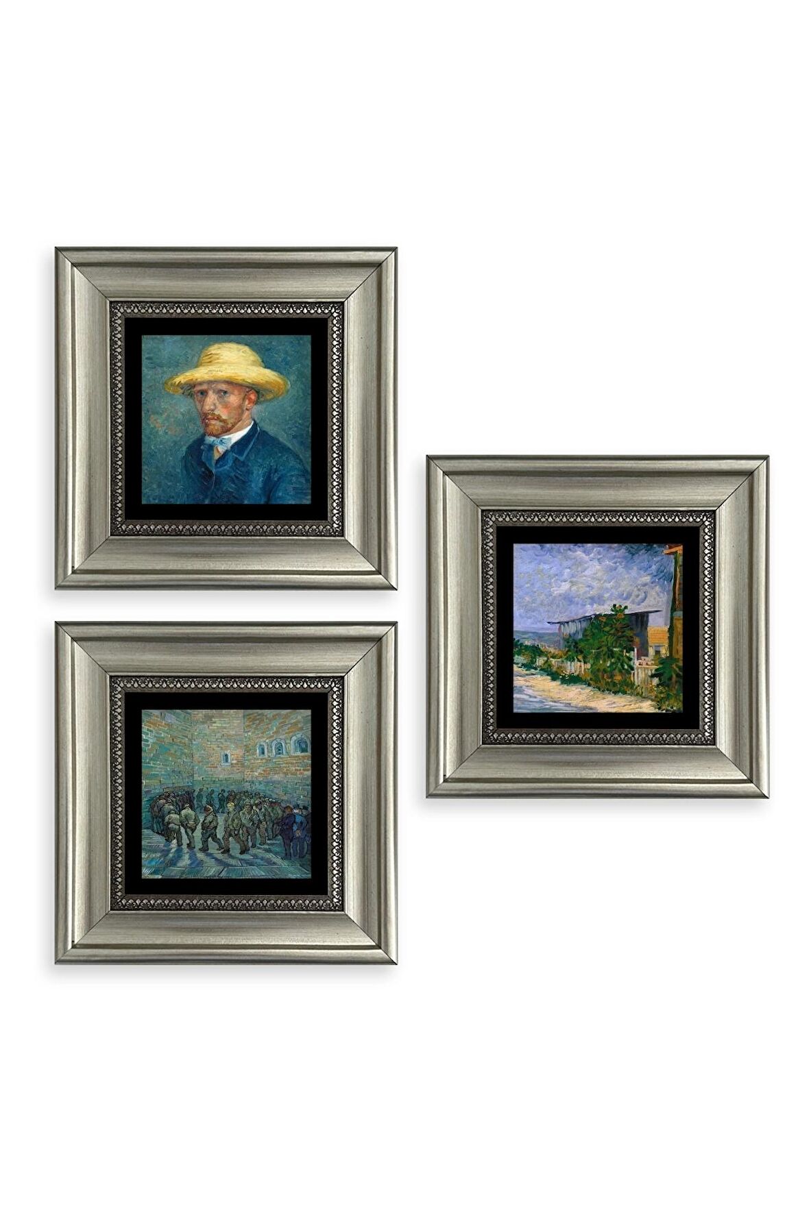 Van Gogh 3 lü Set Çerçeveli Taş Tablo