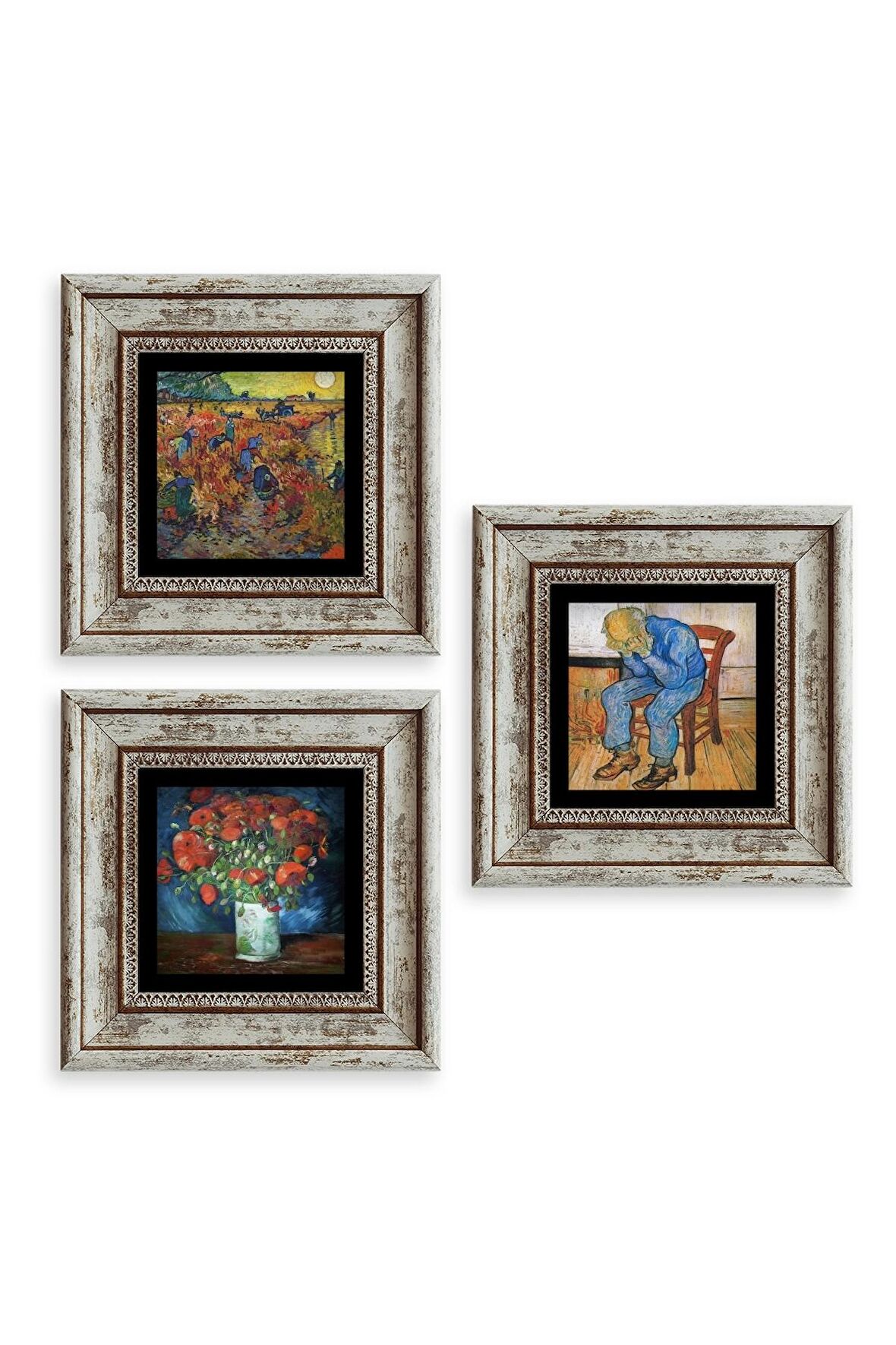 Van Gogh 3 lü Set Çerçeveli Taş Tablo