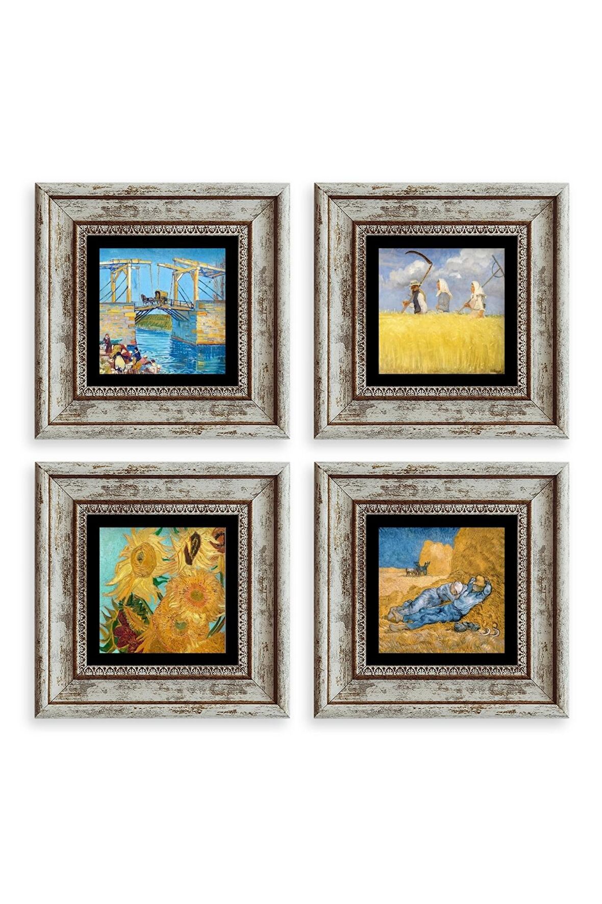 Van Gogh 4 lü Set Çerçeveli Taş Tablo