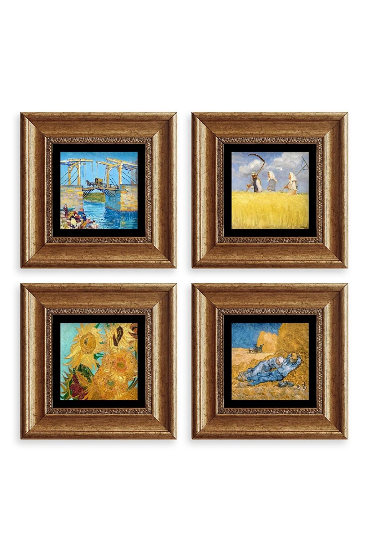 Van Gogh 4 lü Set Çerçeveli Taş Tablo