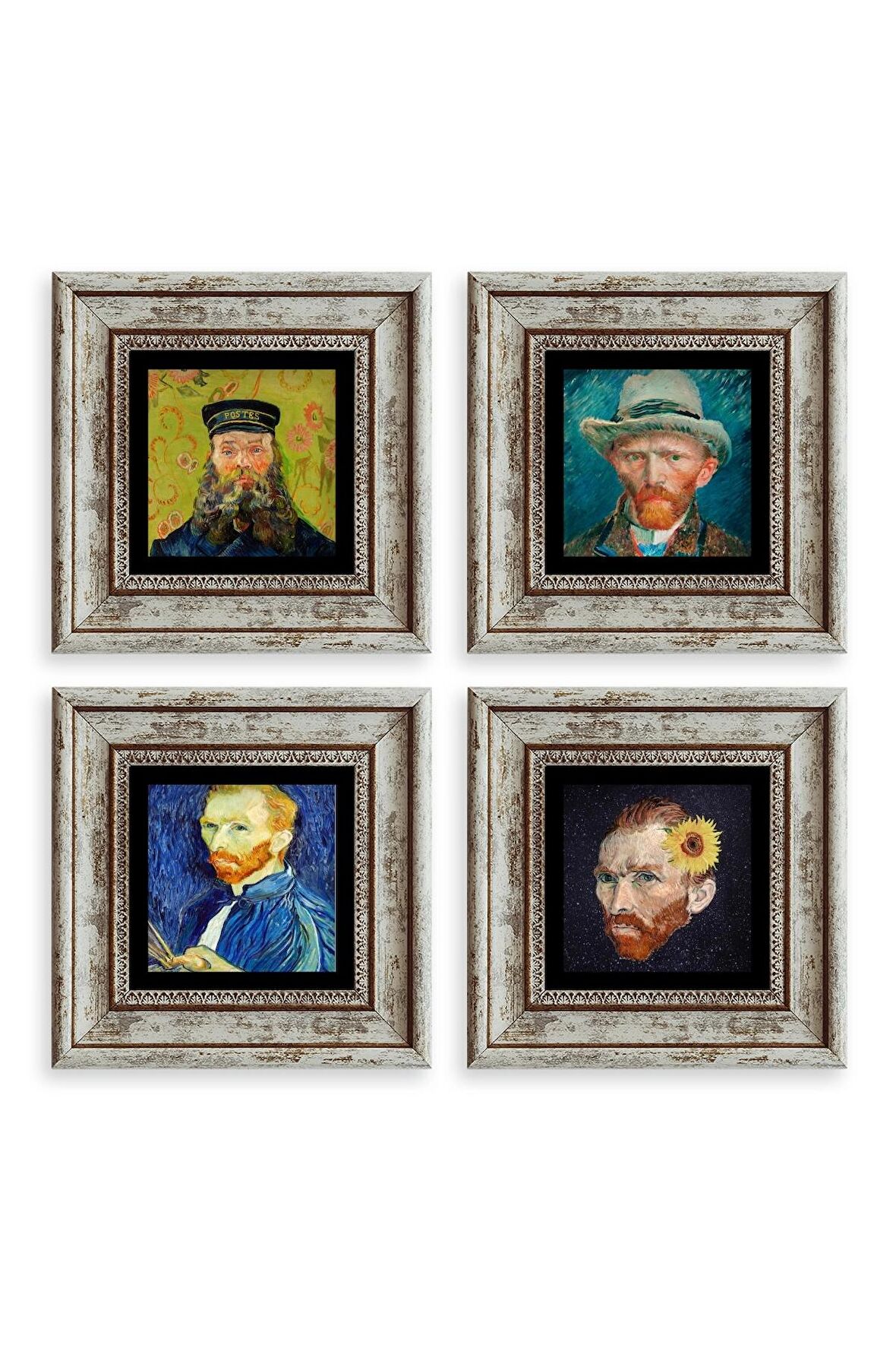 Van Gogh 4 lü Set Çerçeveli Taş Tablo