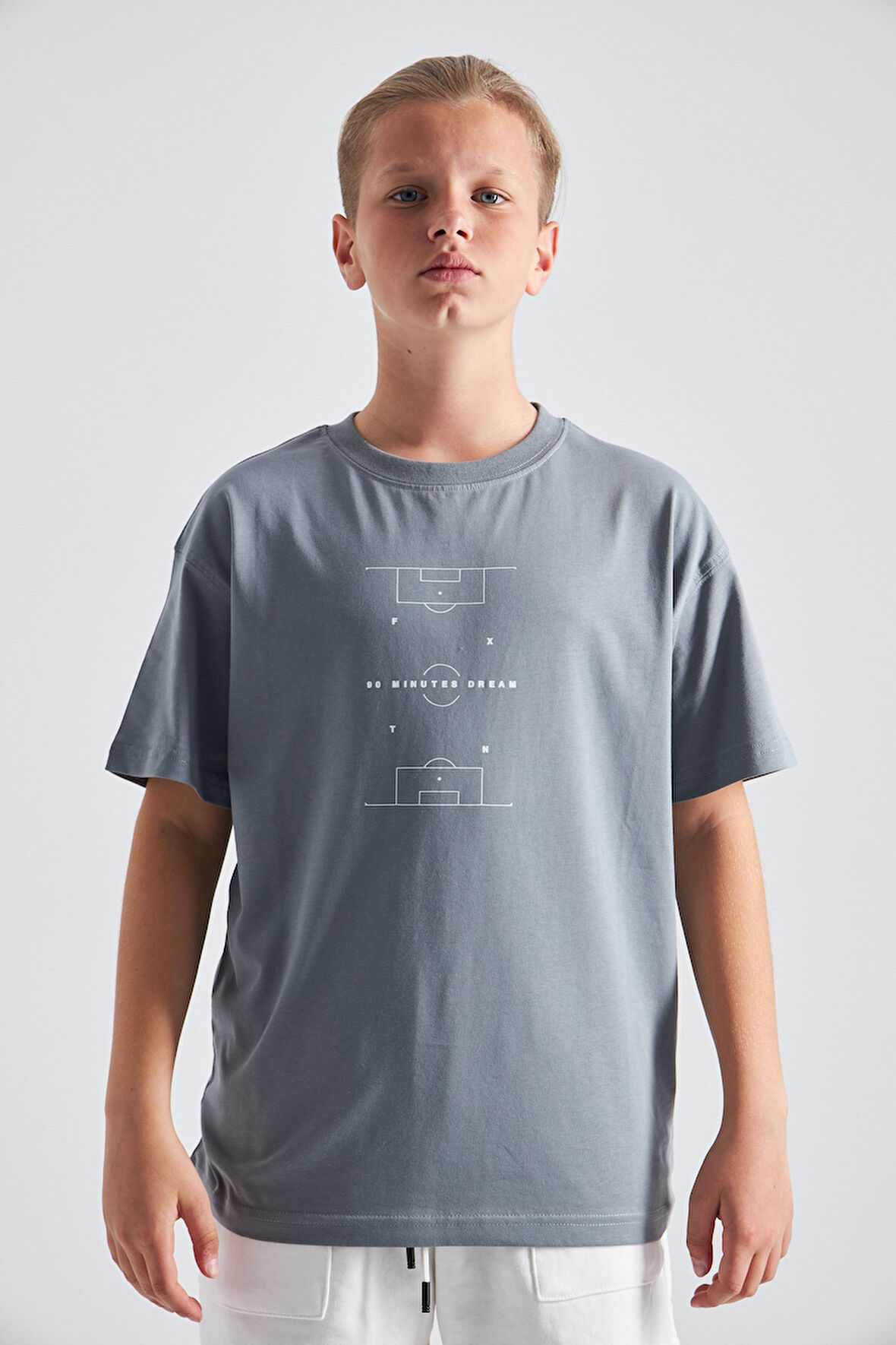 Futbol Sahası Desenli %100 Pamuk Erkek Çocuk  Oversize Tişört