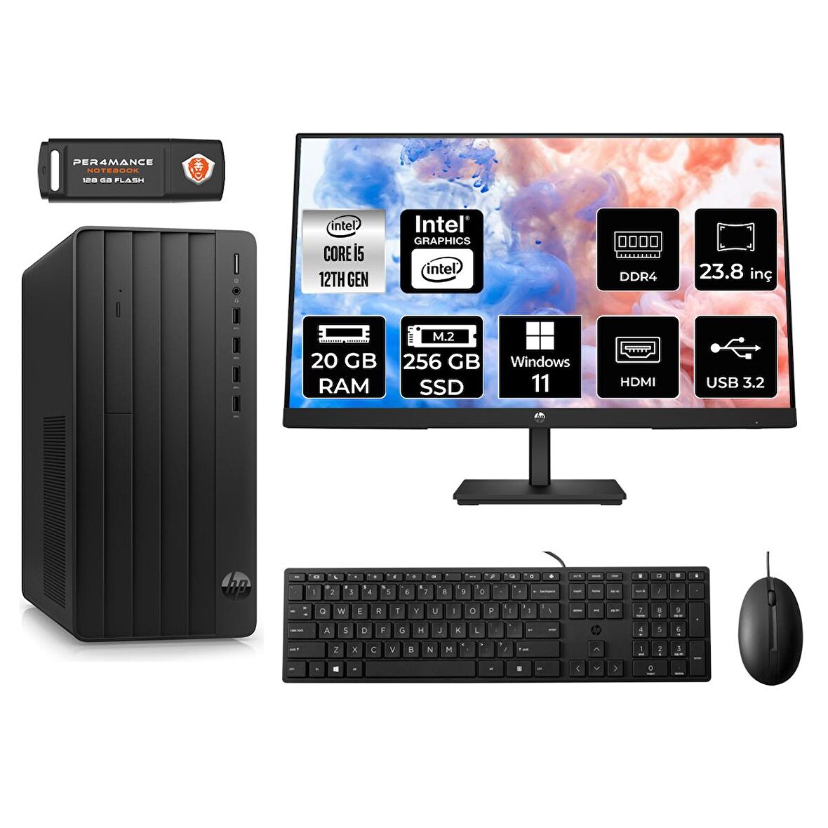 HP PRO TOWER 290 G9 i5 12500 20GB RAM 256GB SSD W11HOME 6D3A5EA MASAÜSTÜ PC & 23.8'' MONİTÖR