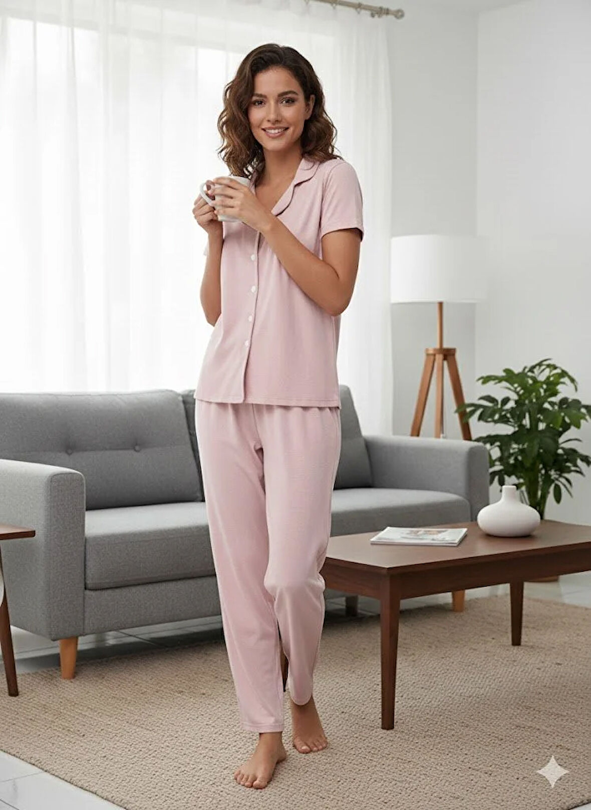 KADIN DÜĞMELİ PİJAMA TAKIMI