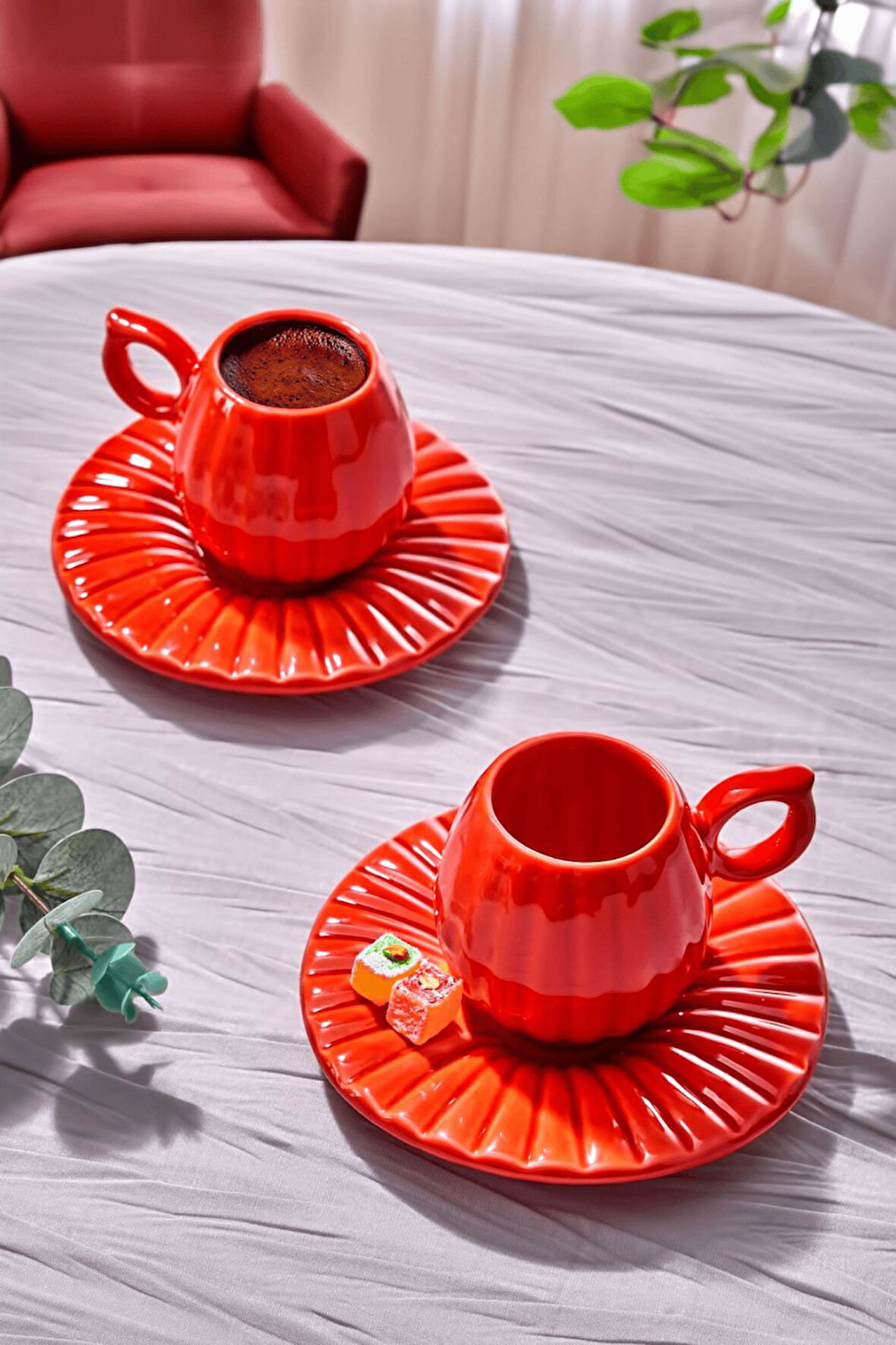 4 Parça 2 Kişilik Kahve Fincan Takımı Kabak Dizayn,Tasarım,Hediyelik