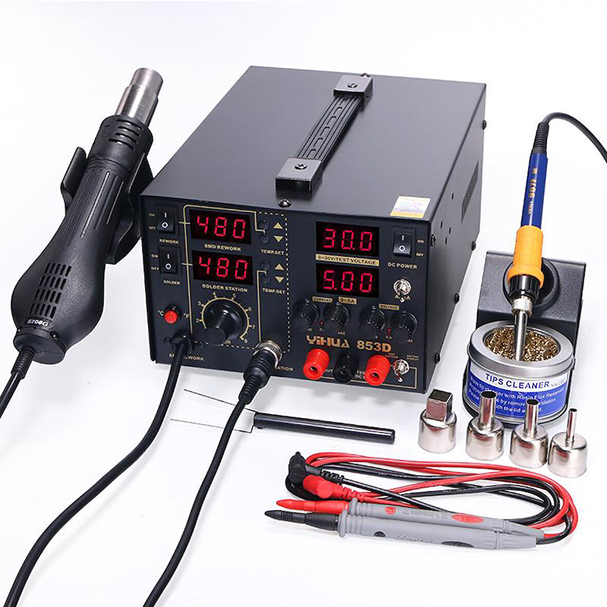 WELLHISE YIHUA 853D 30V 5A Güç Kaynaklı Sıcak Hava Üflemeli Havya İstasyonu