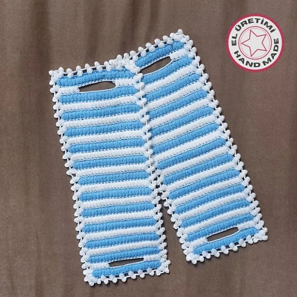 Uretti - Emine 9106 - 5296  El Örgüsü Çift Renkli 2’li Banyo Lifleri - Mavi