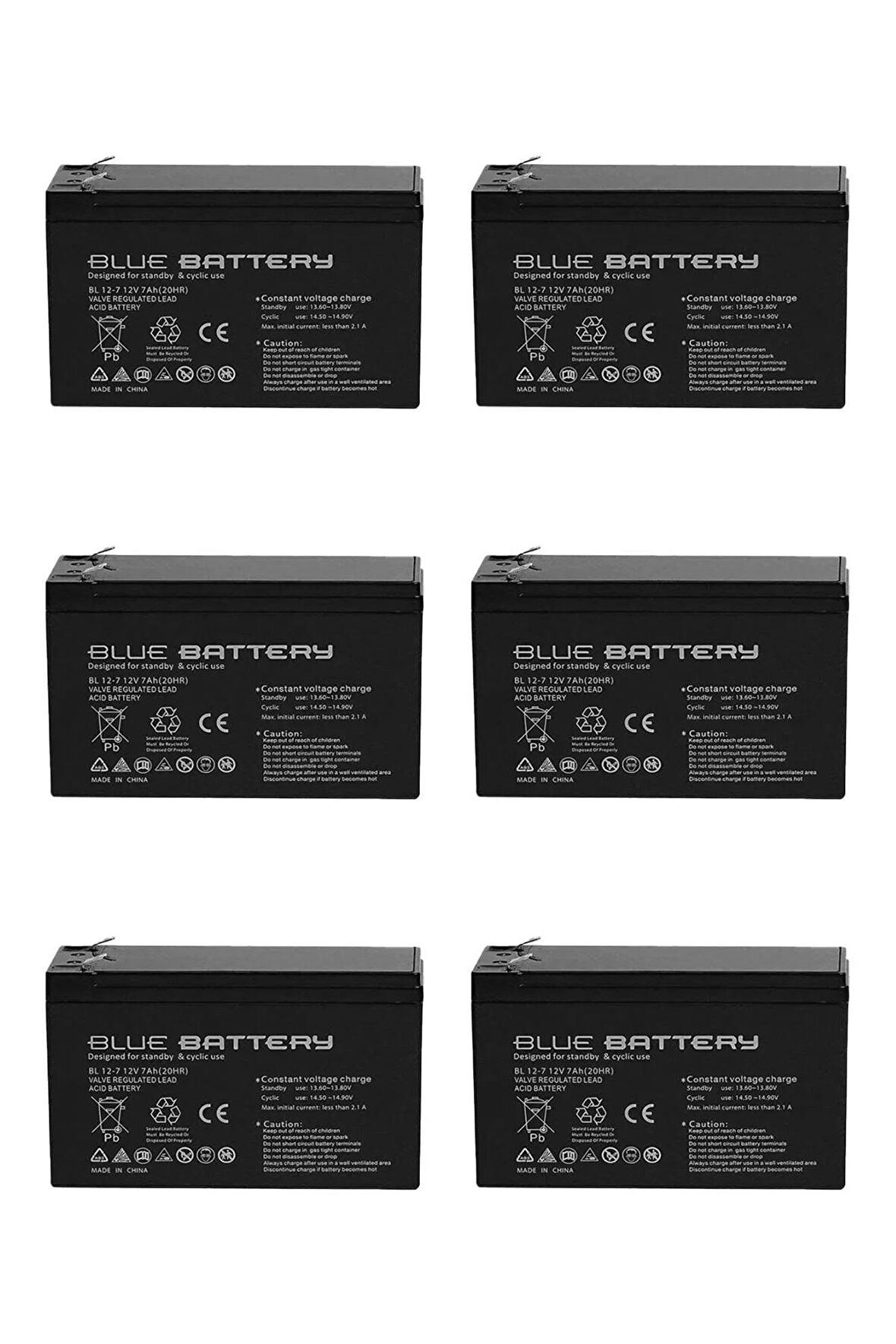 6 Adet Blue Battery 12v 7ah- Bakımsız Kuru Akü 2024 Haziran Üretim 12 Volt 7 Amper