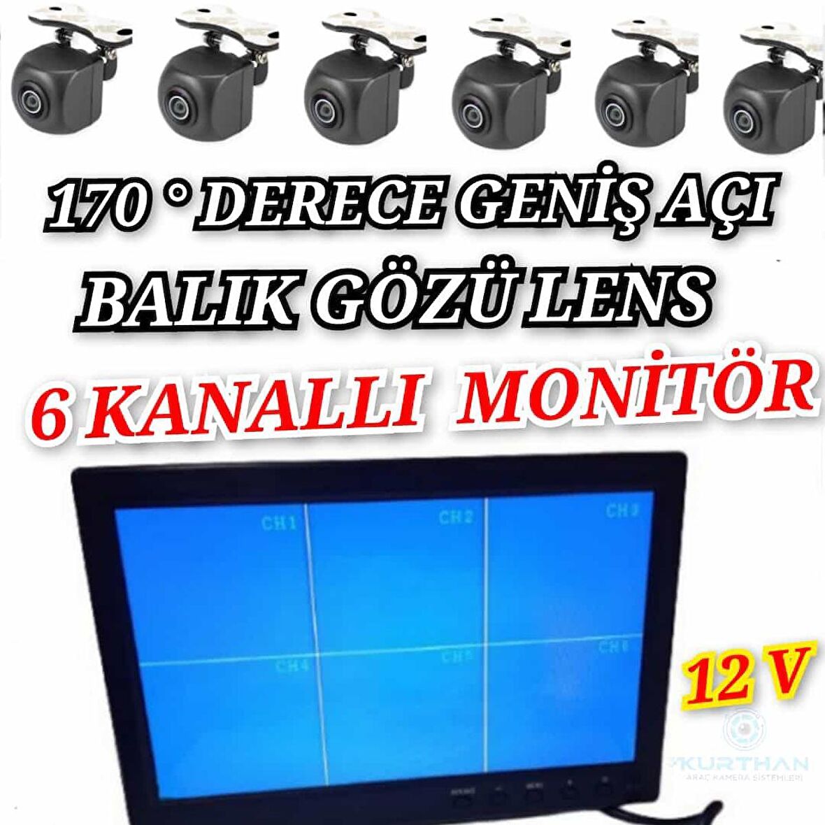 tarım araçlarına uyumlu 10 Inç 6 Kanallı monitör ve 6 adet 170 '' geniş açılı balık gözü lens kameralı Araç Monitörü Go-6006