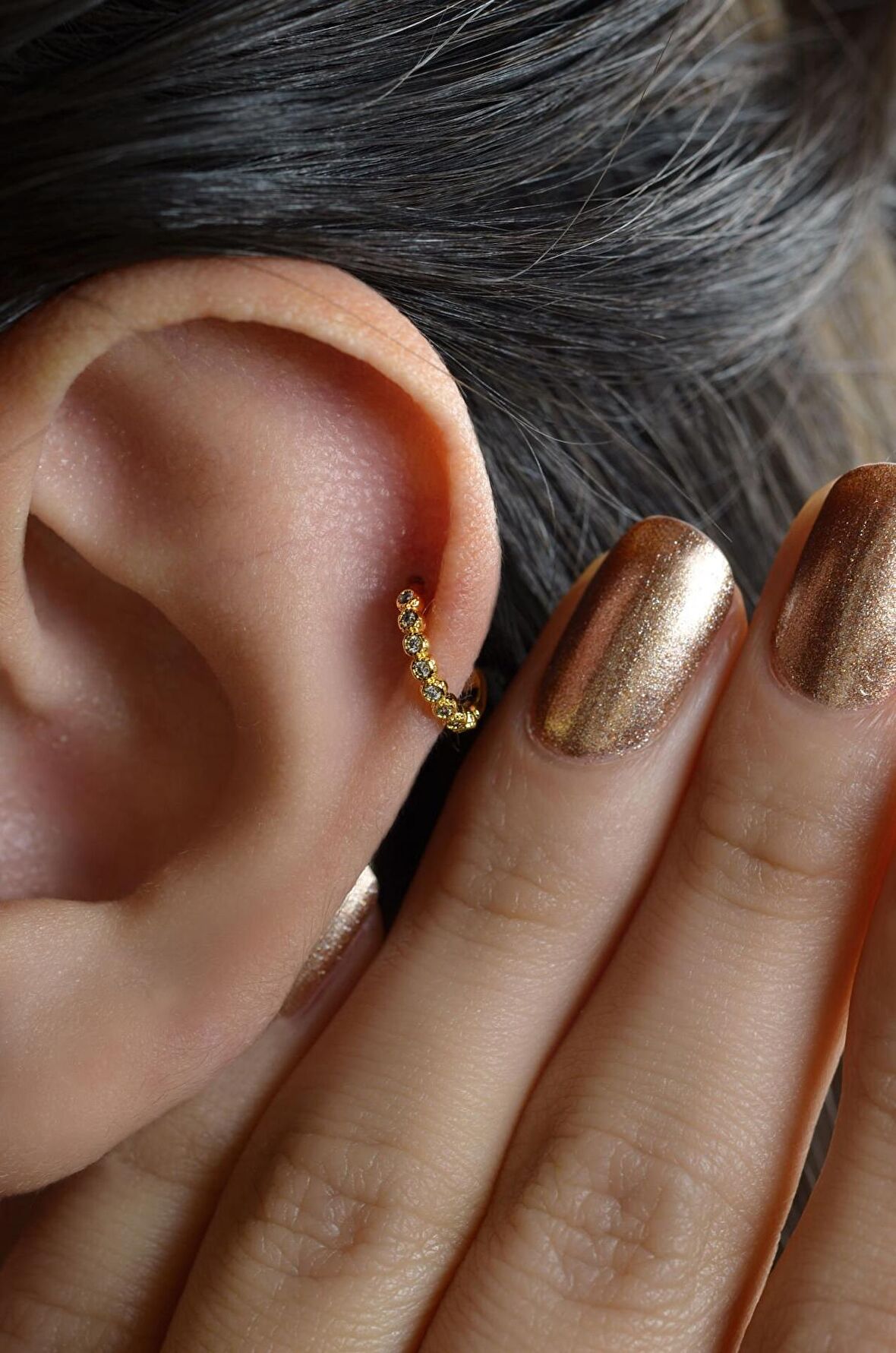 Mini İnce Halka Tragus Piercing Helix Kıkırdak Gold