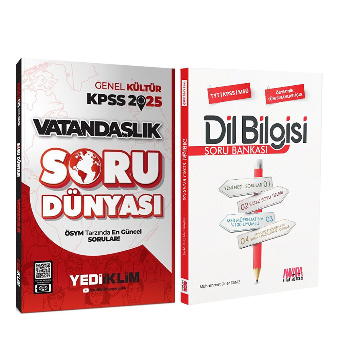 Yediiklim 2025 KPSS Genel Kültür Vatandaşlık Soru Dünyası ve AKM Dil Bilgisi Soru Bankası Seti 2 Kitap