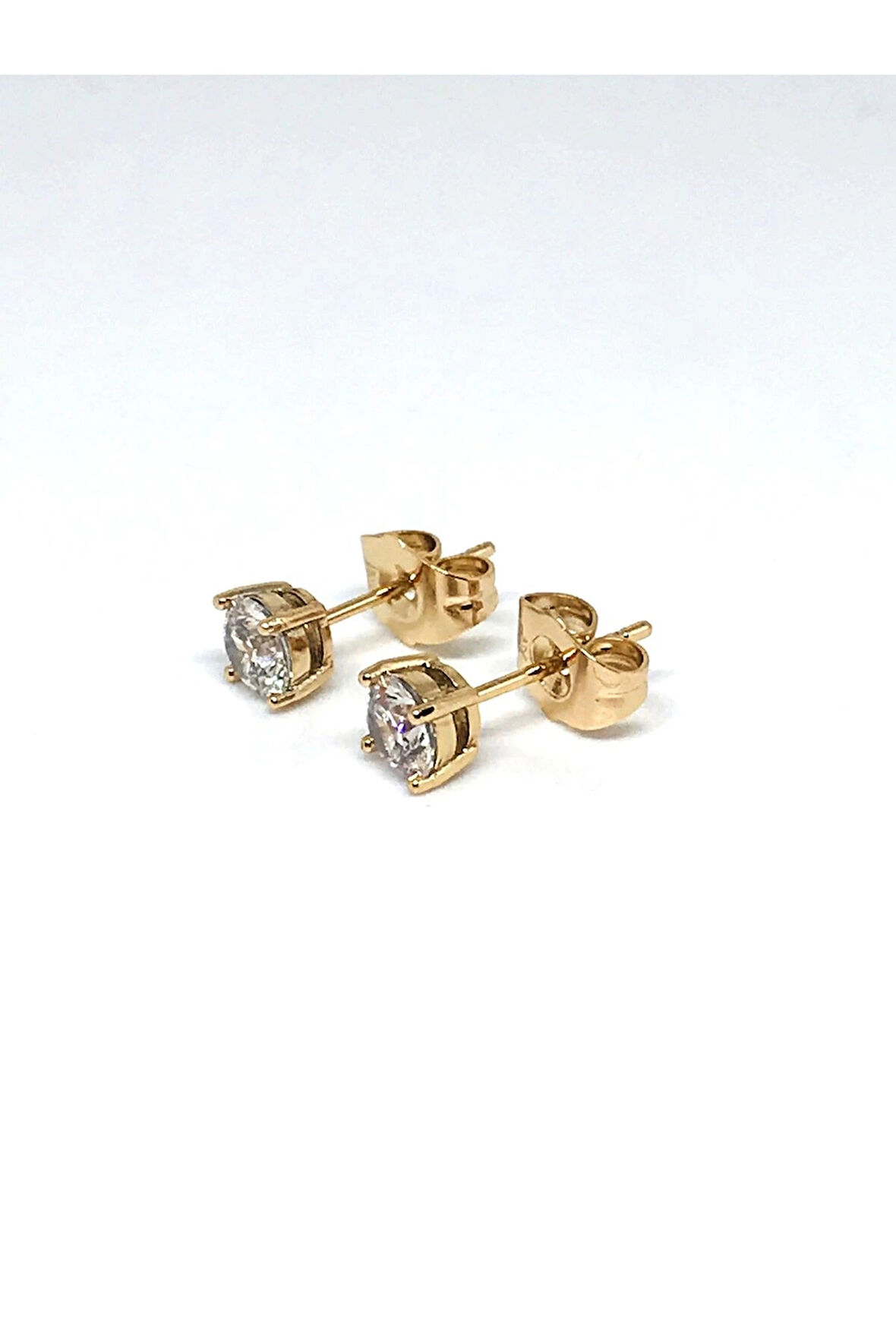 Unisex Altın Kaplama Çelik Tek Taş Küpe 1 Çift