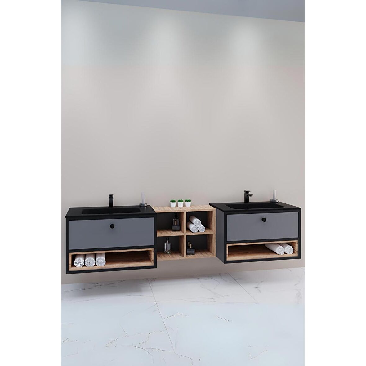 Espero 225 Cm Siyah Lavabolu Alt Modül