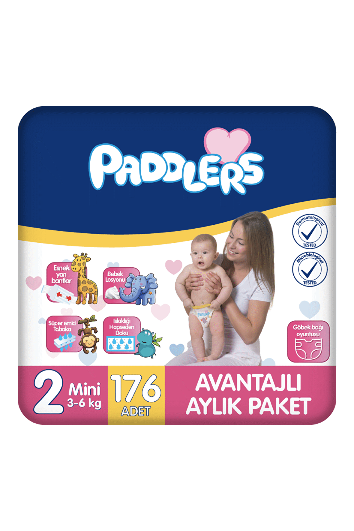 Paddlers Bebek Bezi 2 Numara Mini 176 Adet (3-6 Kg) Aylık Paket