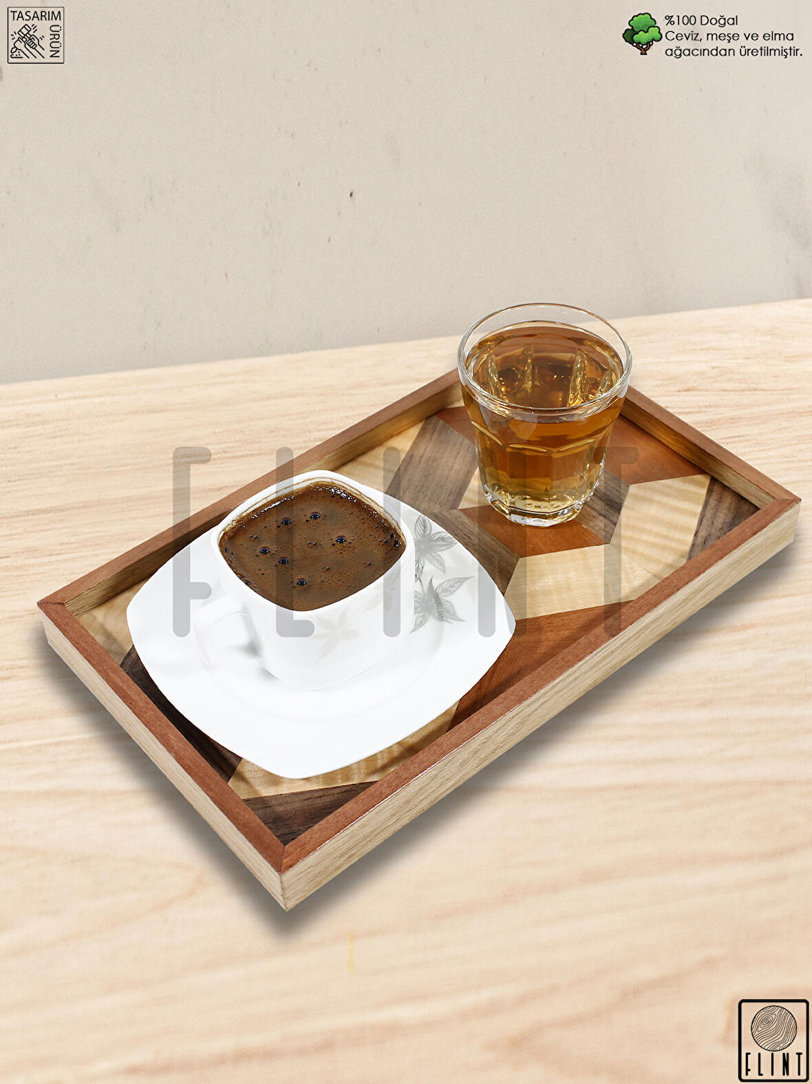 El yapımı Ceviz Meşe Elma Ağacı Üç Boyutlu Ahşap Çerezlik Kahve Sunum Tepsisi (TASARIM ÜRÜN) 25 Cm