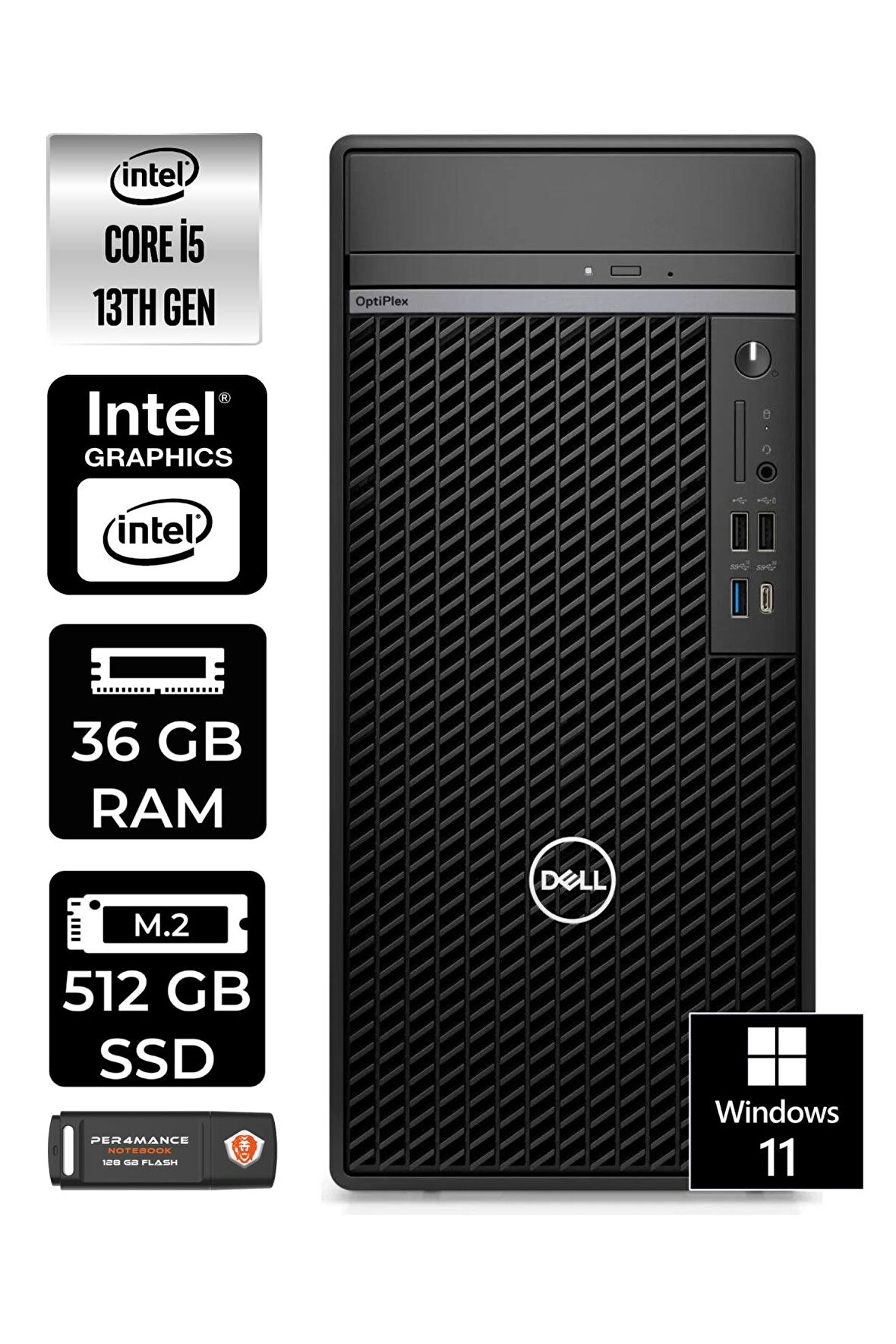 DELL OPTIPLEX 7010MT i5 13500 36GB RAM 512GB SSD W11HOME N010O7010MTU MASAÜSTÜ PC & PER4BELLEK
