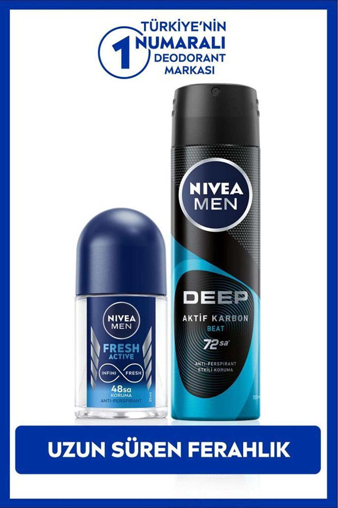 Nivea MEN Erkek Sprey Deodorant Deep Beat 150ml ve Mini Roll-on Fresh Active 25ml Set, Ter Karşıtı Koruma