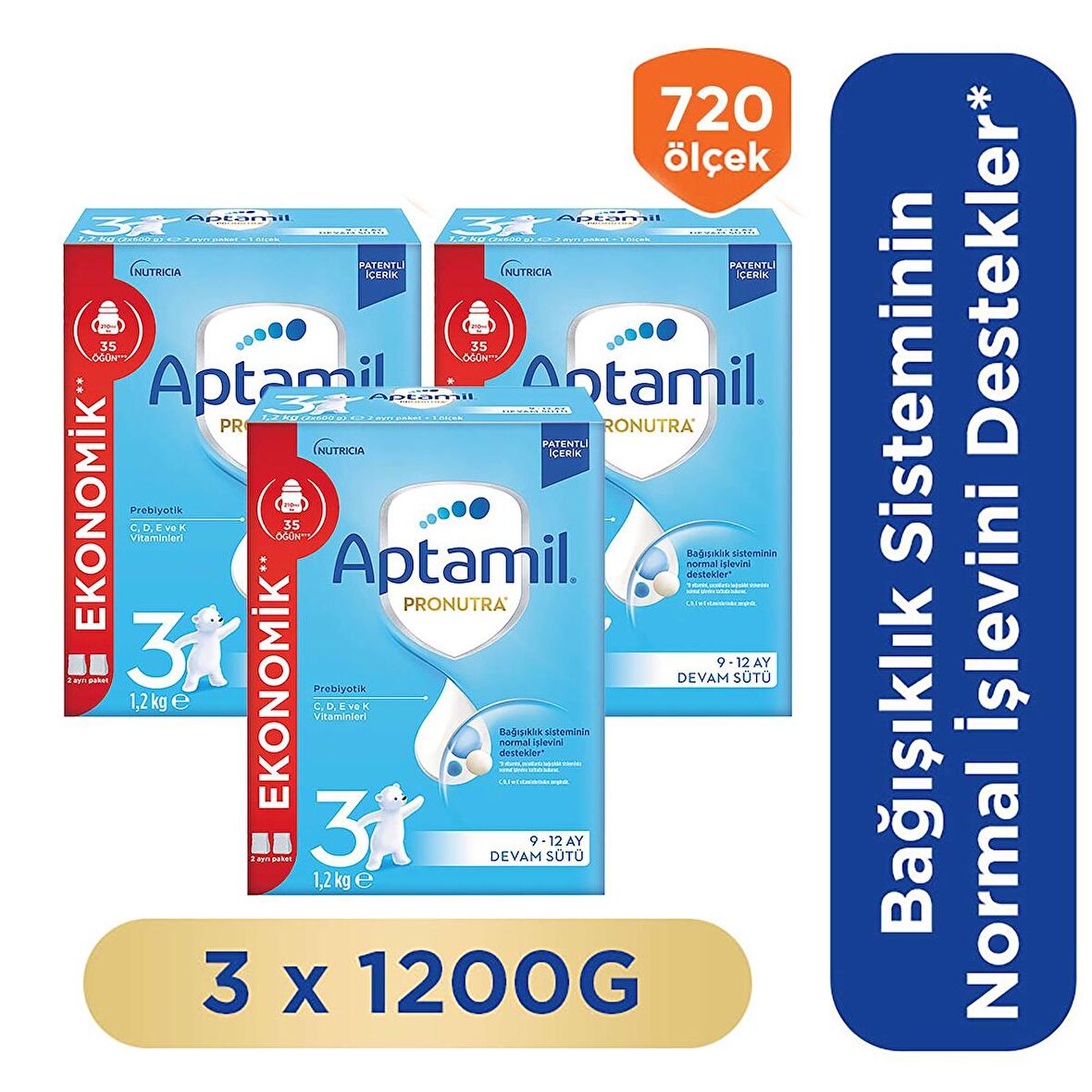 Aptamil 3 Devam Sütü Yeni Formül 1200 gr x 3 Adet