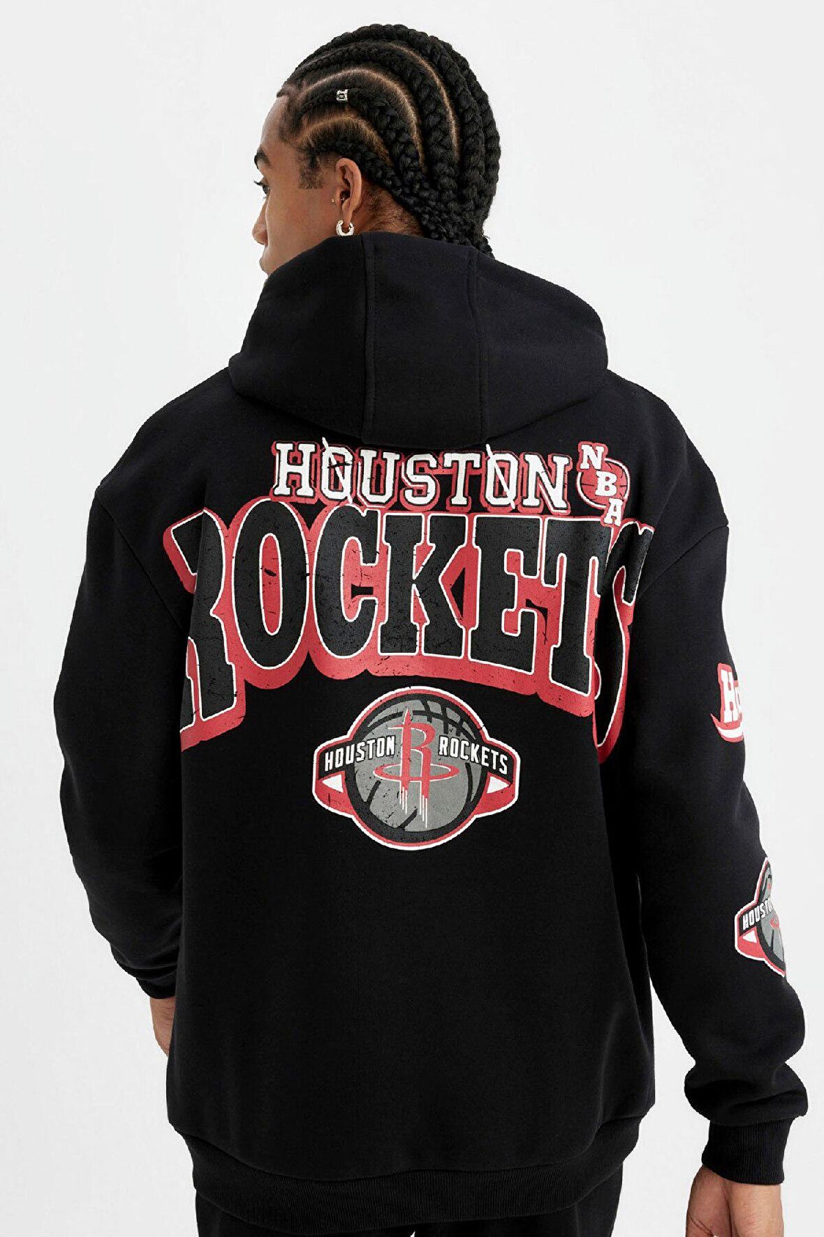 DeFactoFit NBA Houston Rockets Comfort Fit Kapüşonlu Sırt Baskılı Kalın Sweatshirt C9276AX24AUBK81