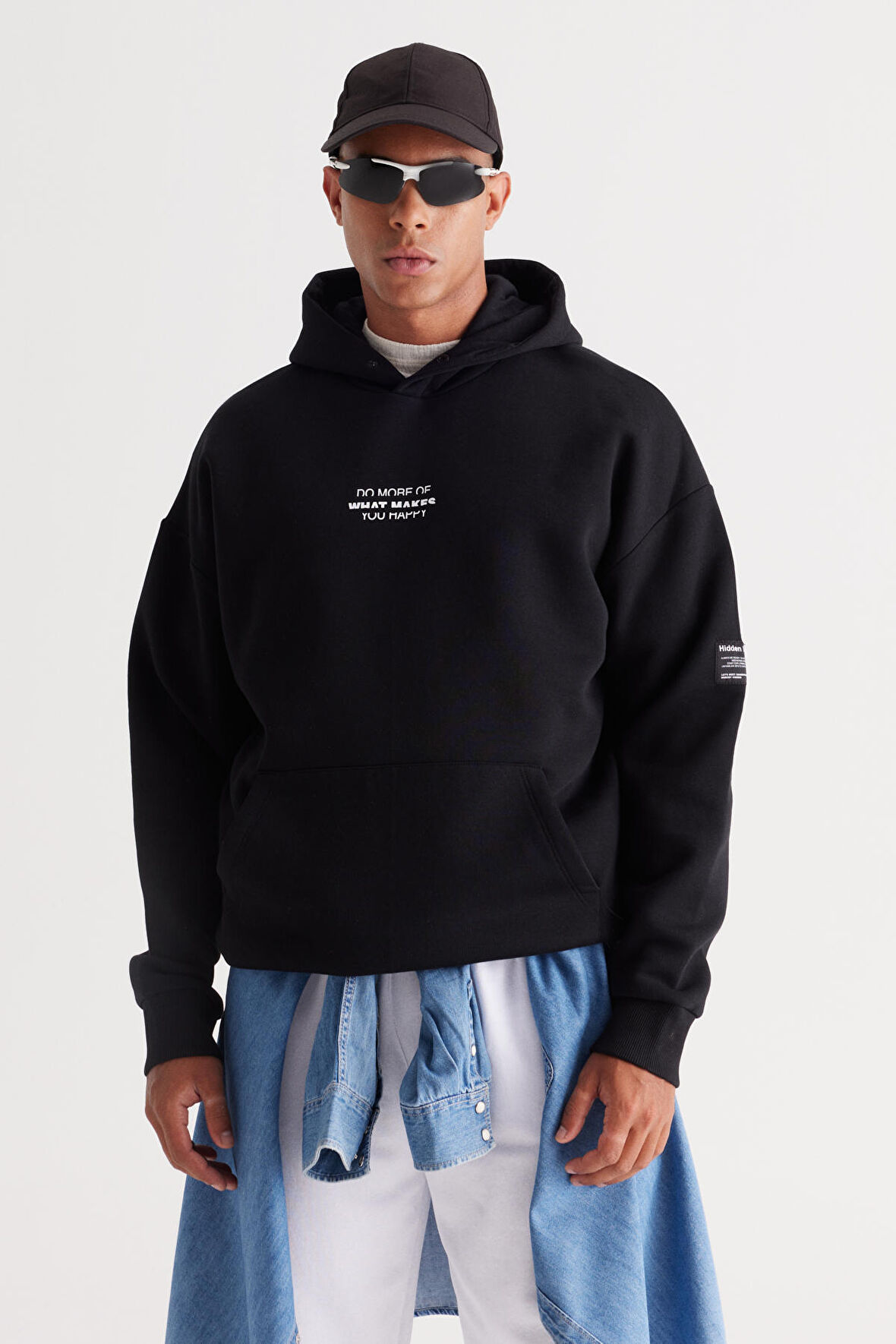 Erkek Siyah Oversize Fit Bol Kesim Kapüşonlu Içi Polarlı 3 Iplik Pamuklu Sweatshirt