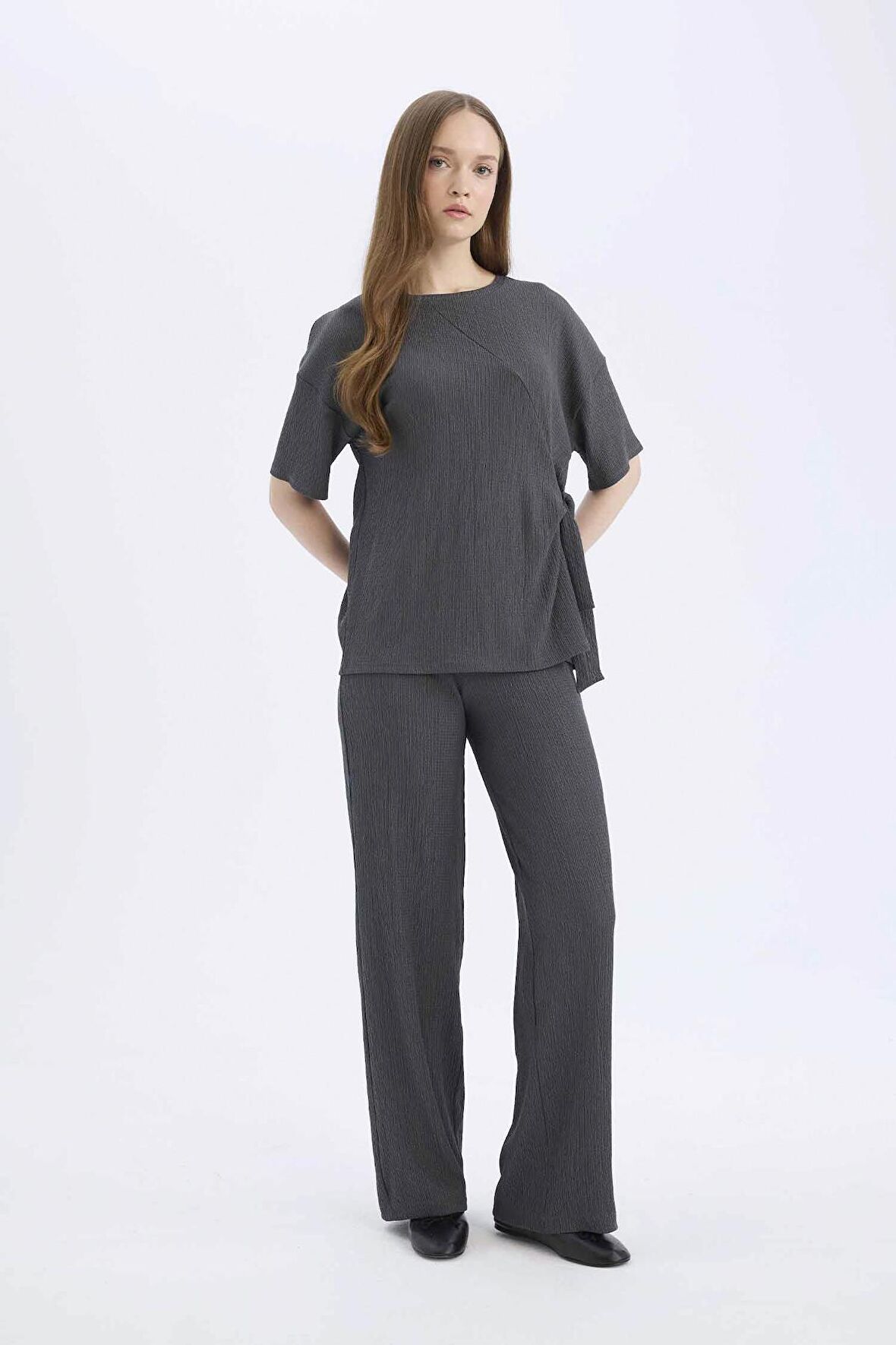 DeFacto Bürümcük Pantolon Wide Leg Geniş Bol Paça Esnek Belli C0200AX25SPAR104