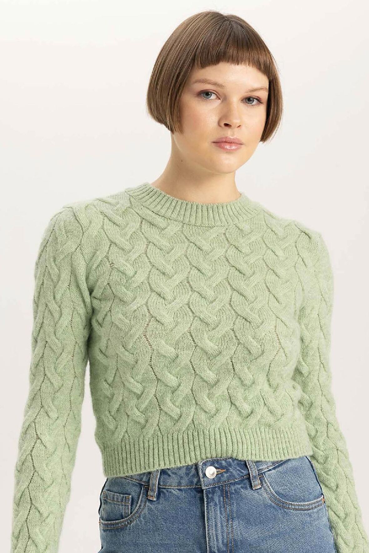 DeFacto Crop Bisiklet Yaka Triko Kazak C2557AX23CWGN1105