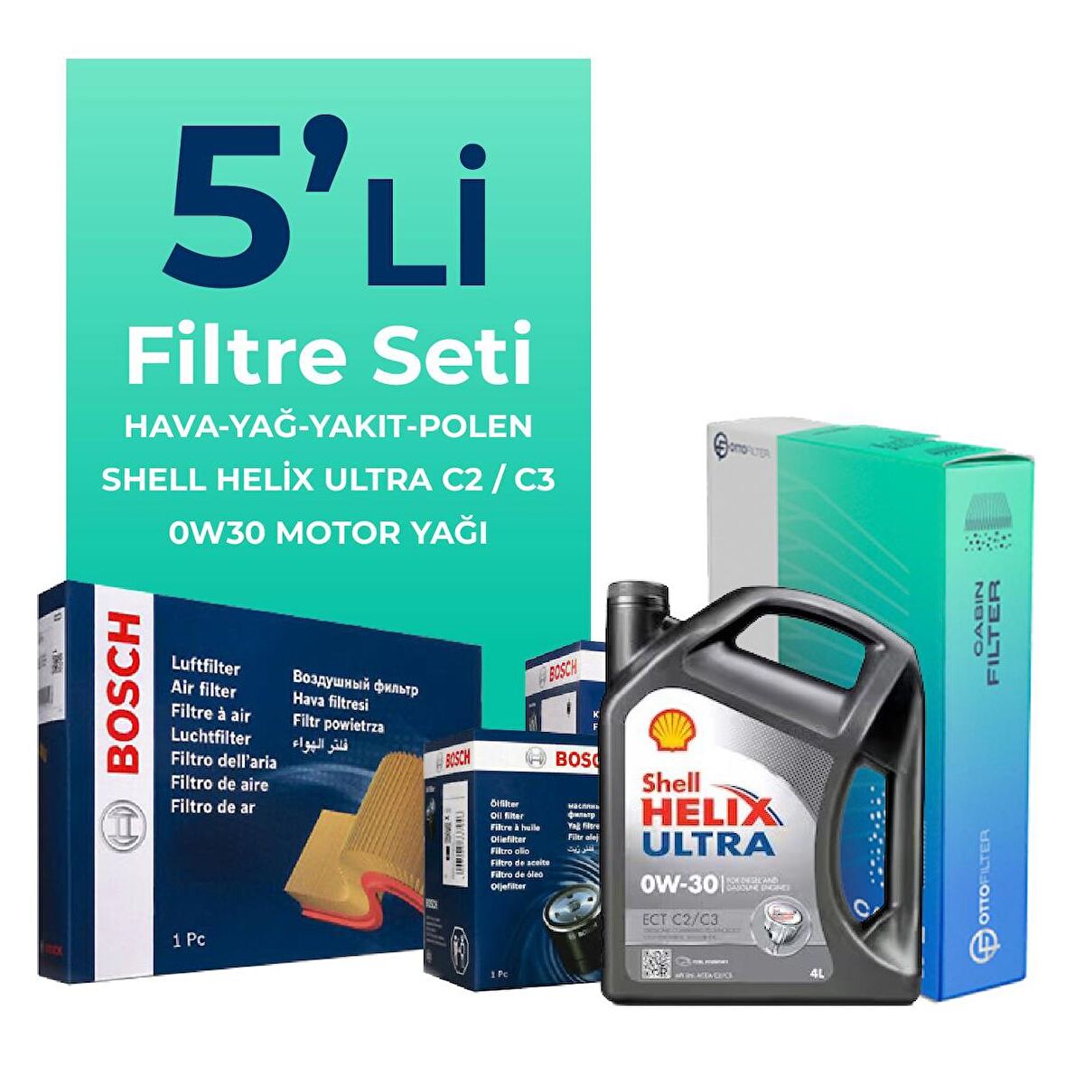 BOSCH Peugeot 508 1.6 BlueHDi Dizel Filtre Bakım Seti Shell Motor Yağlı (2014-2018) 5 Li