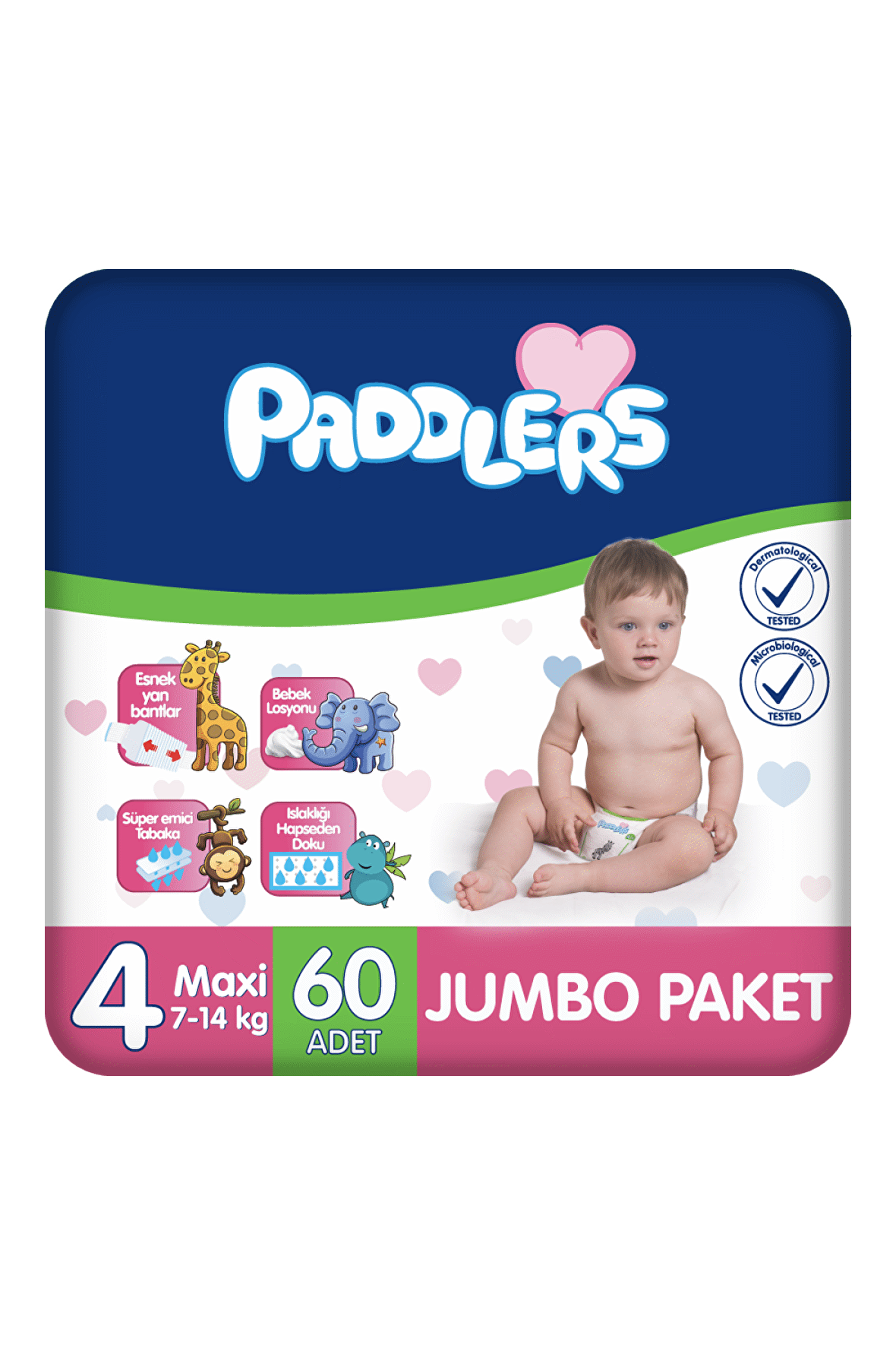 Paddlers Bebek Bezi 4 Numara Maxi 60 Adet (7-14 Kg) Jumbo Paket