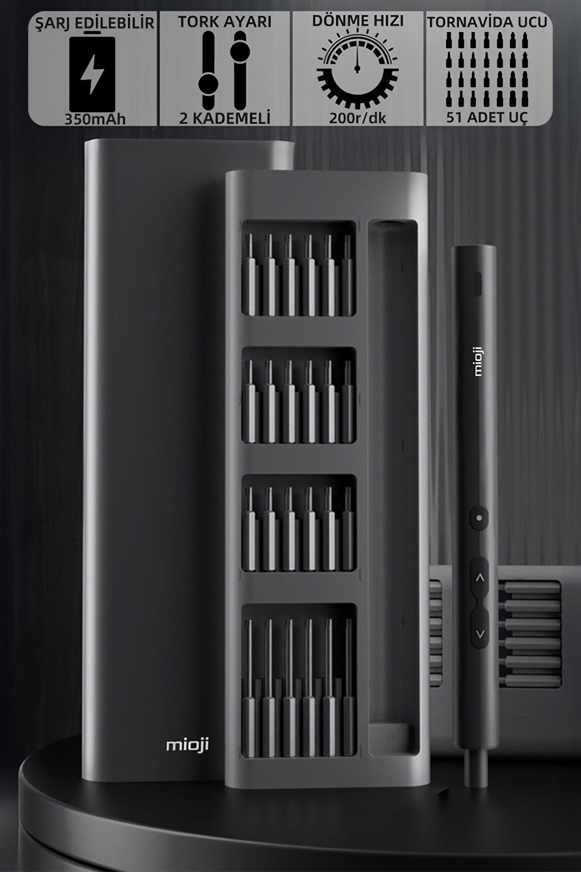 Mioji Mio PS51 200RPM 62 Parça Şarj Edilebilir Tornavida Seti