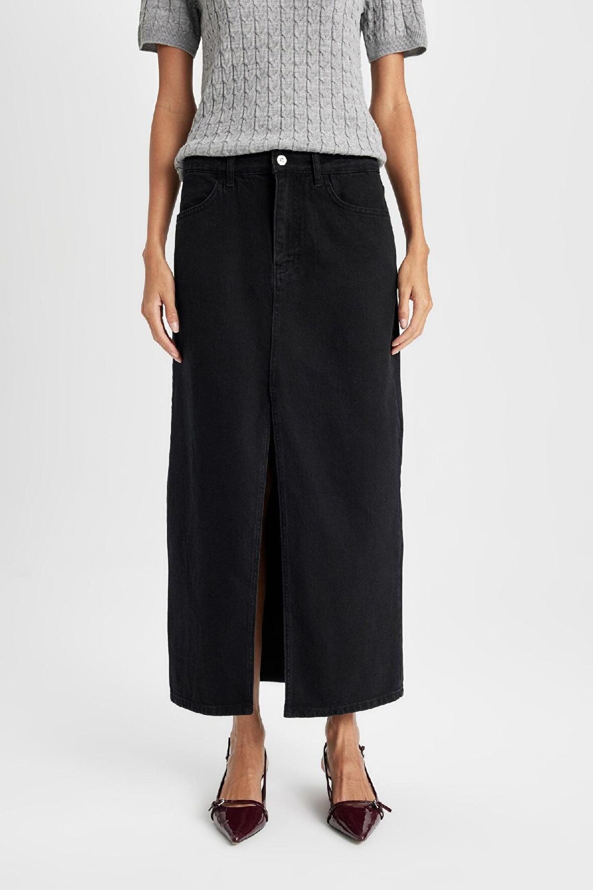 DeFacto Fashion Fit Yırtmaçlı Cepli Uzun Boy Jean Etek D4425AX24AUNM40