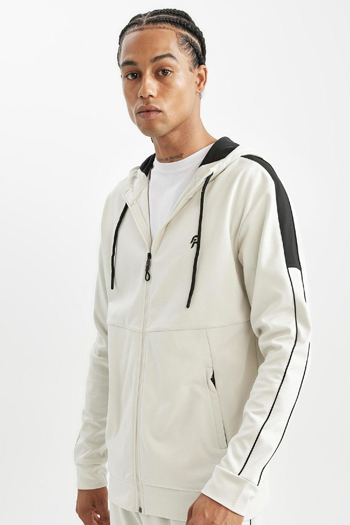 DeFactoFit  Standart Fit Normal Kesim Skuba Dalgıç Kumaş Kapüşonlu Sporcu Fermuarlı Sweatshirt B4535AX24AUBG721