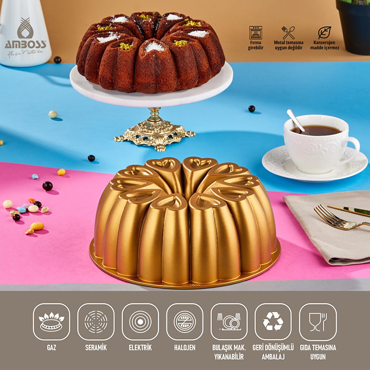 Amboss Ametist Döküm Kek Kalıbı Sarı AME-7722