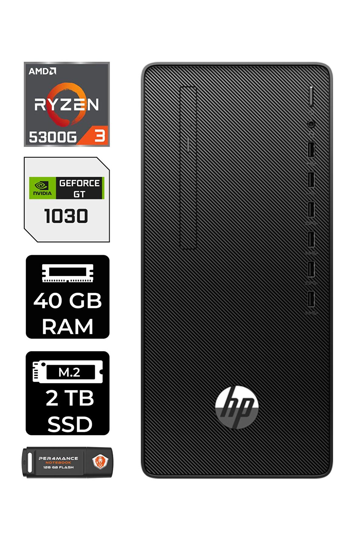 HP 295 G9 RYZEN 3 5300G 40GB RAM 2TB SSD GT1030/4GB W11PRO 6D391EA MASAÜSTÜ PC & PER4 BELLEK