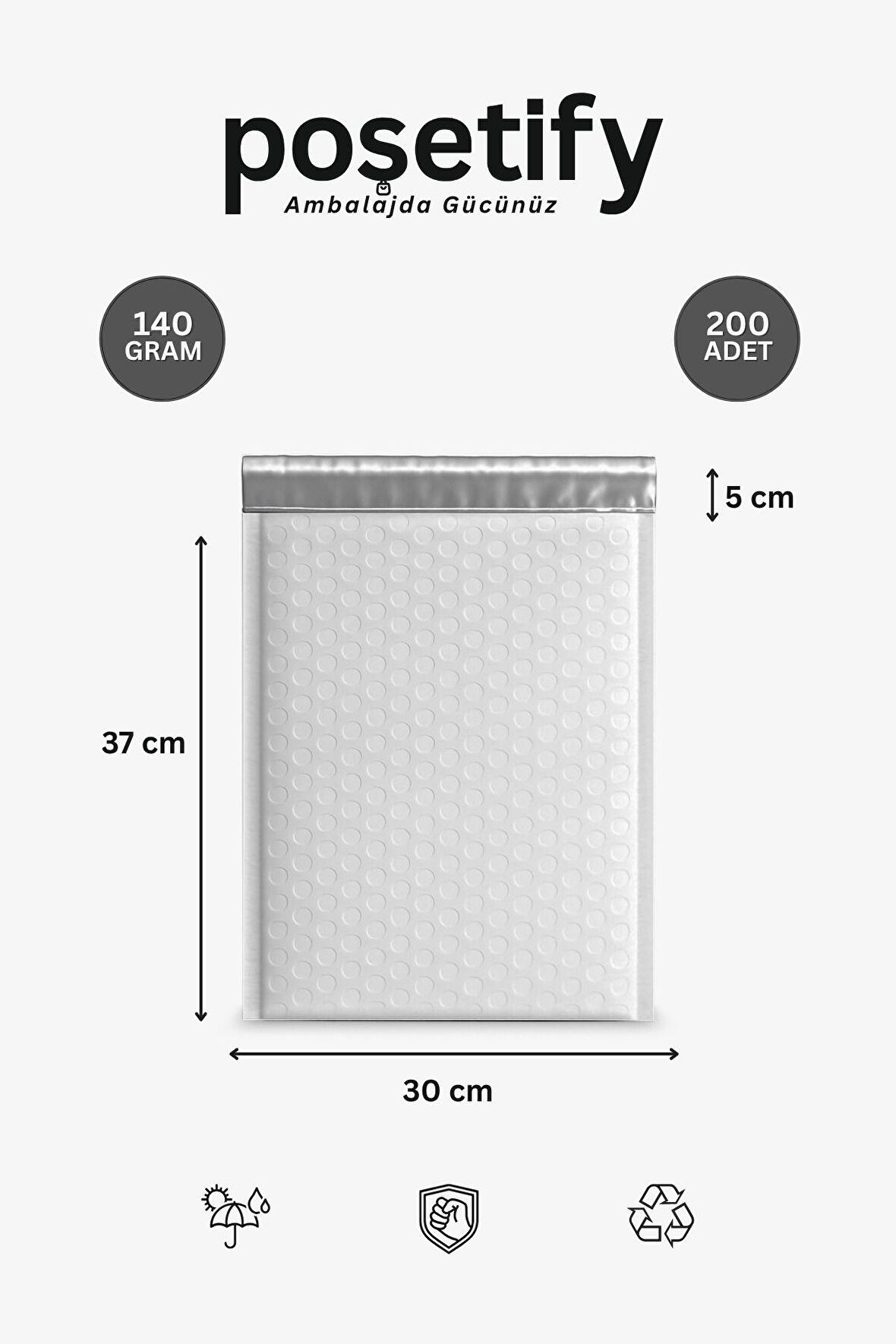 Balonlu Beyaz Kargo Poşeti 30x37+5 cm | 140 gr Bantlı Patpatlı Kargo Poşeti | 200’lü