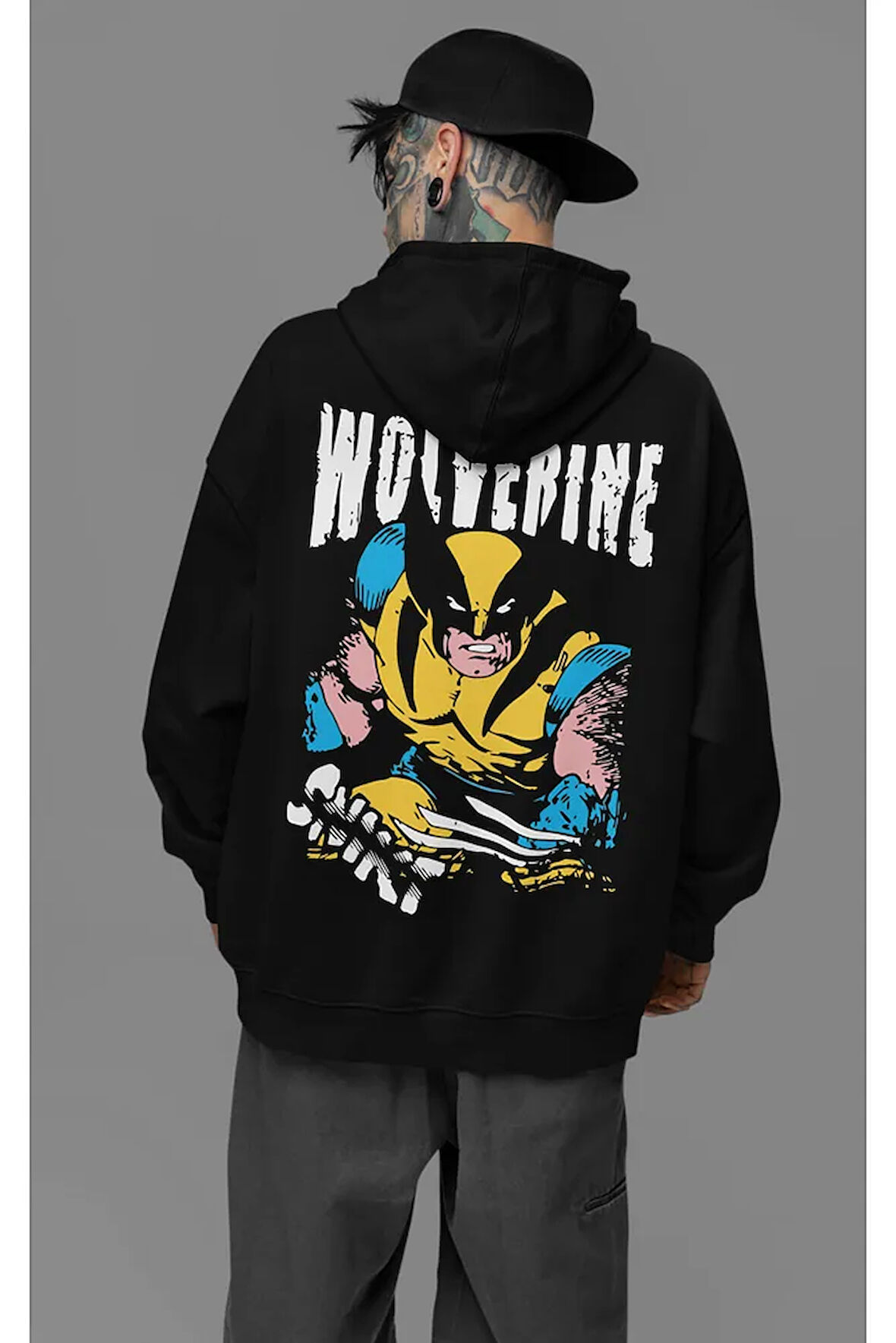 Wolverine Karakter Baskılı Unisex Oversize Hoodie