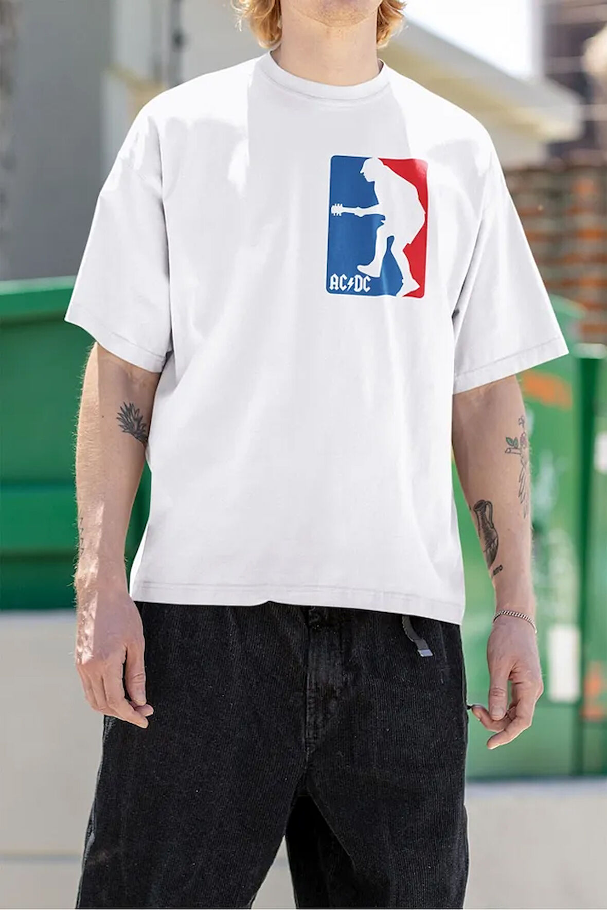 Müzik Grubu Basketbol Logo Temalı Unisex Tişört, Oversize AC DC Tişört
