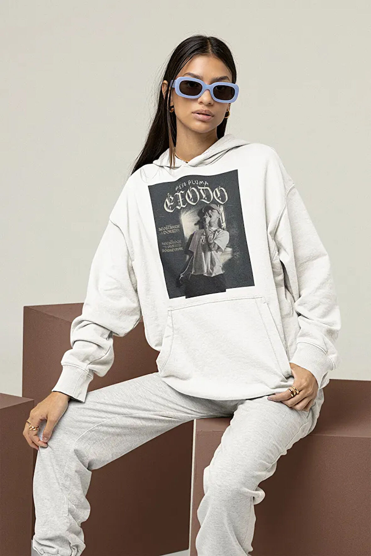 Peso Pluma Exodo Rapper Baskılı Unisex Oversize Hoodie