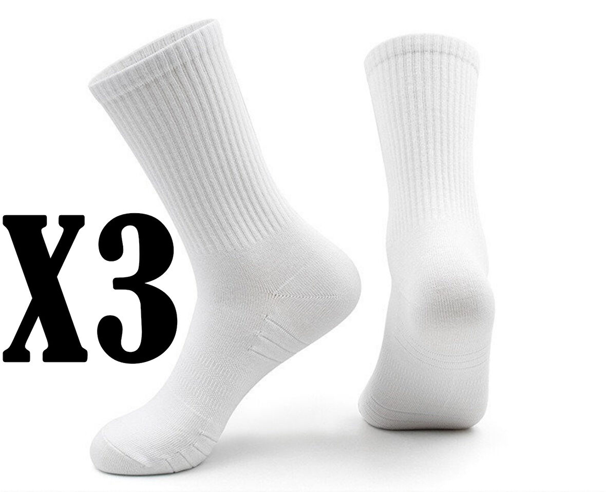 3 Adet Likralı Unisex Tenis Çorap, Pamuklu Fitilli Tenis Çorap