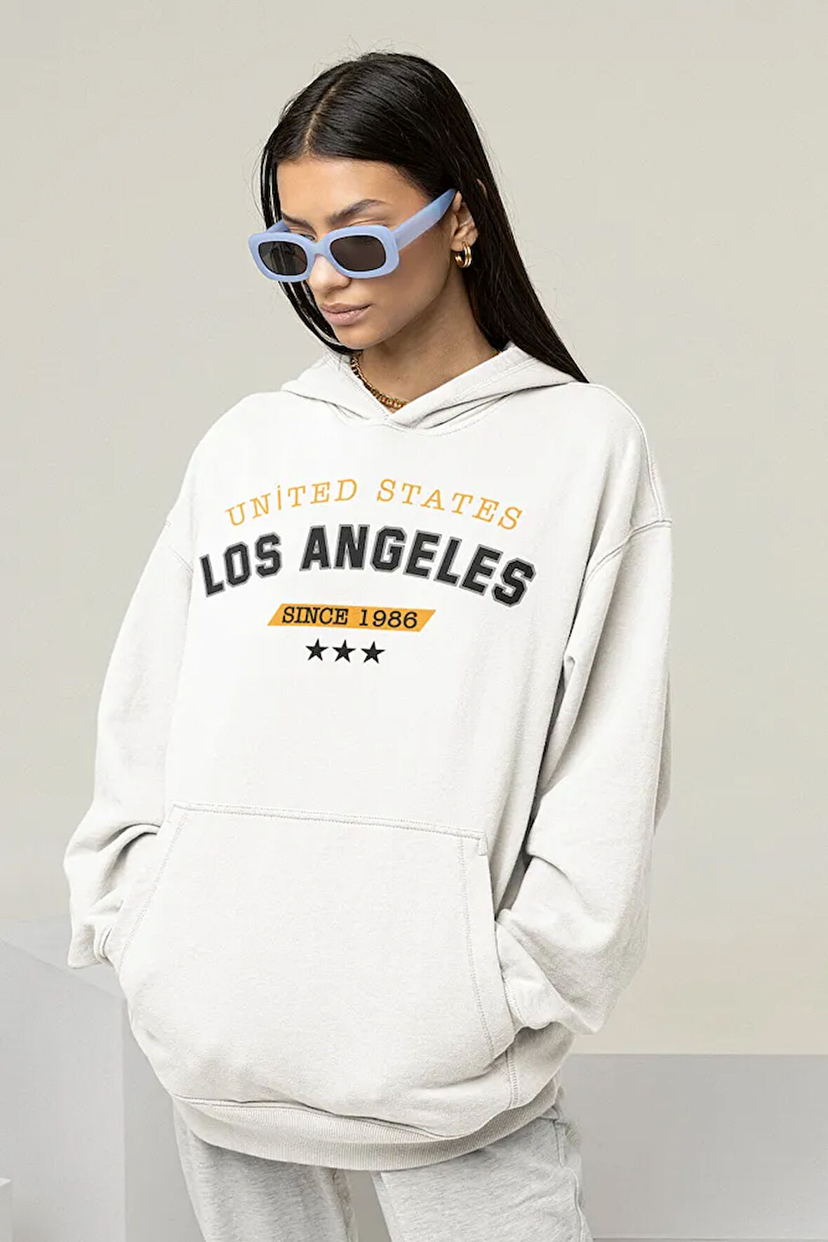 United States Los Angeles 1986 Yazılı Unisex Oversize Hoodie